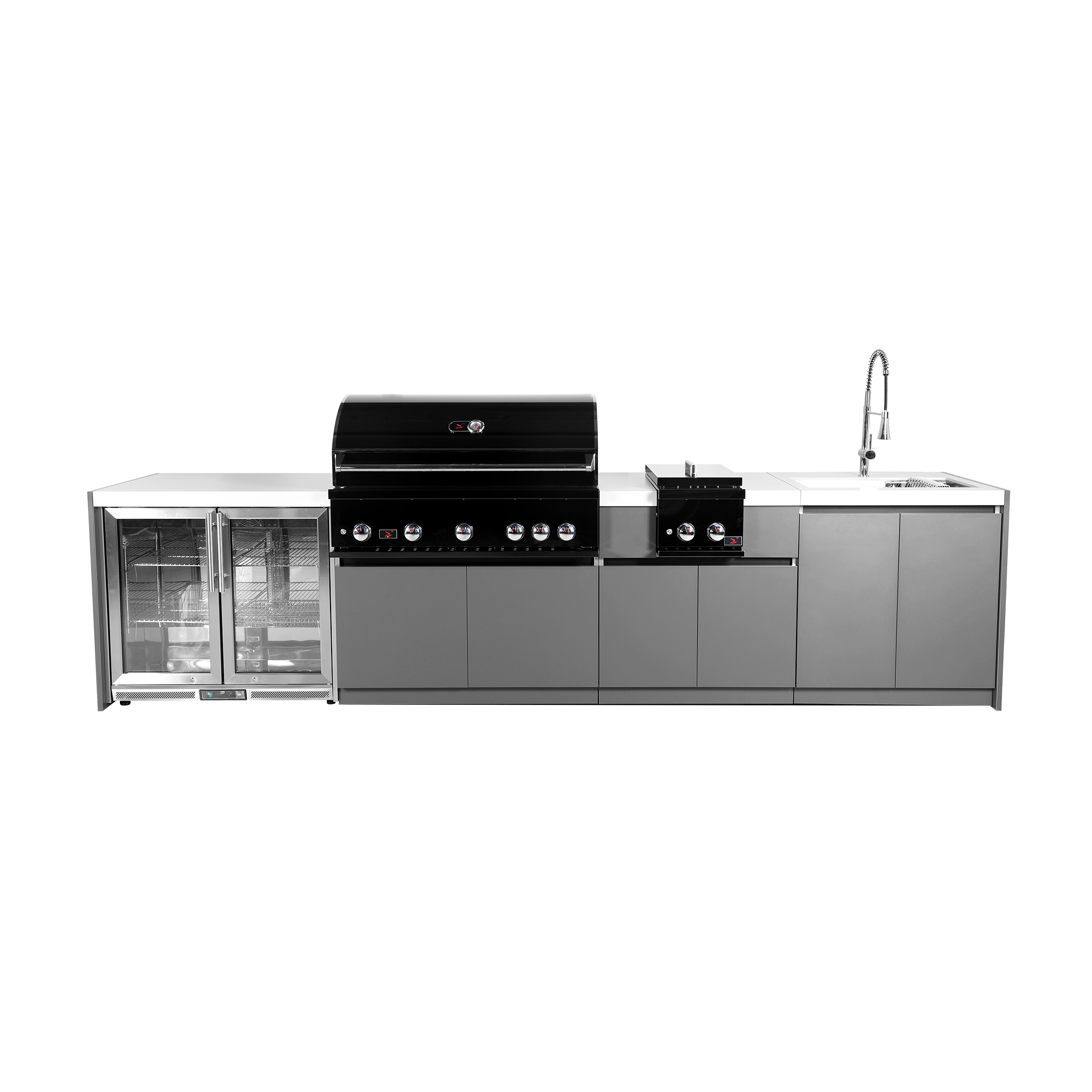 Whistler Straight-Line Outdoor Kitchen Island with Built-In 5-Burner Grill Black– Modular Design