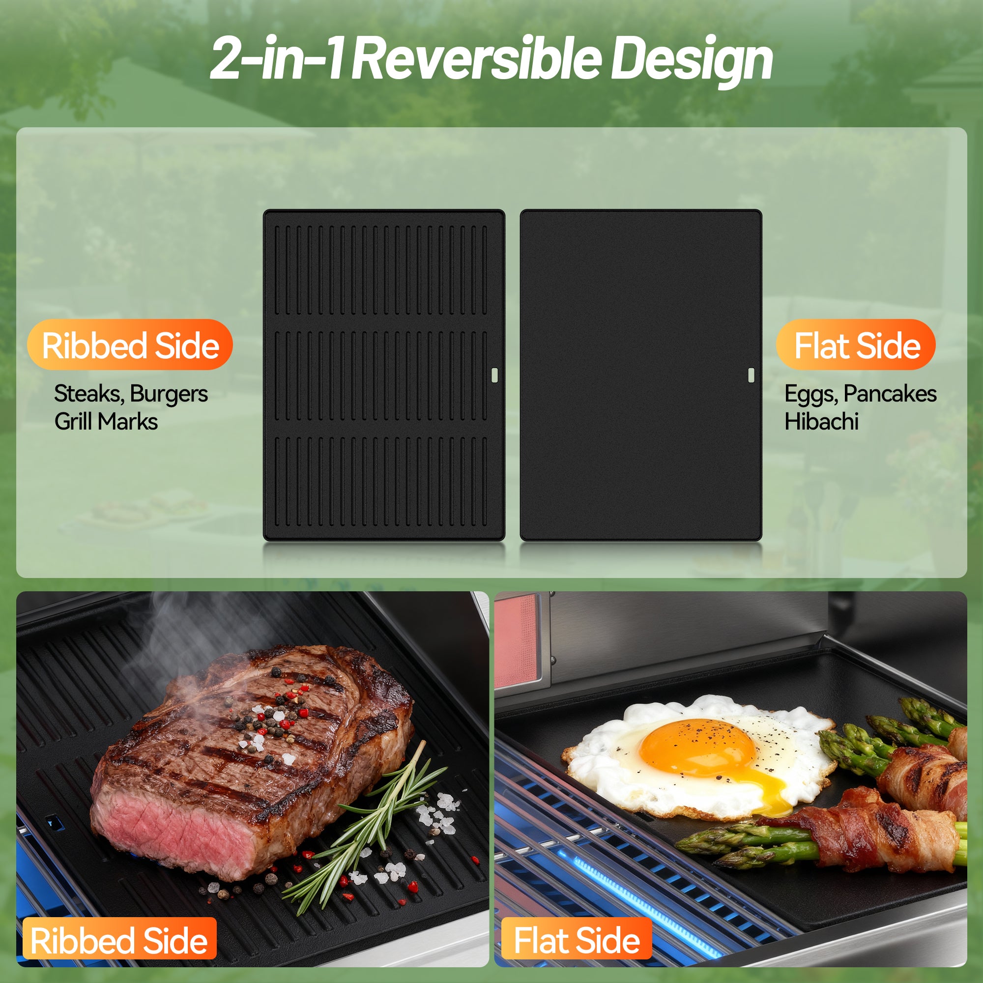 2-in-1 Reversible Cast Iron Griddle for Grill