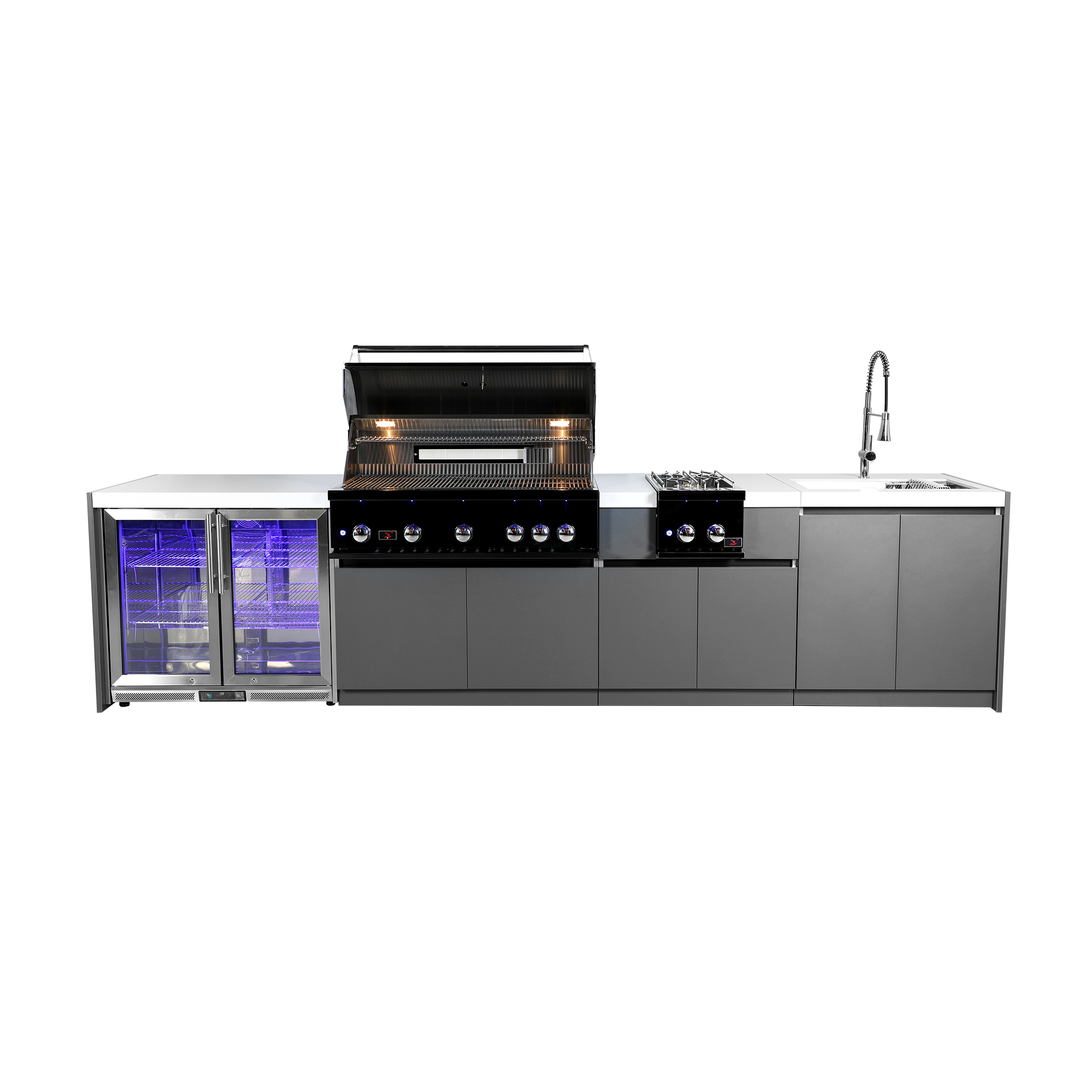 Whistler Straight-Line Outdoor Kitchen Island with Built-In 5-Burner Grill Black– Modular Design