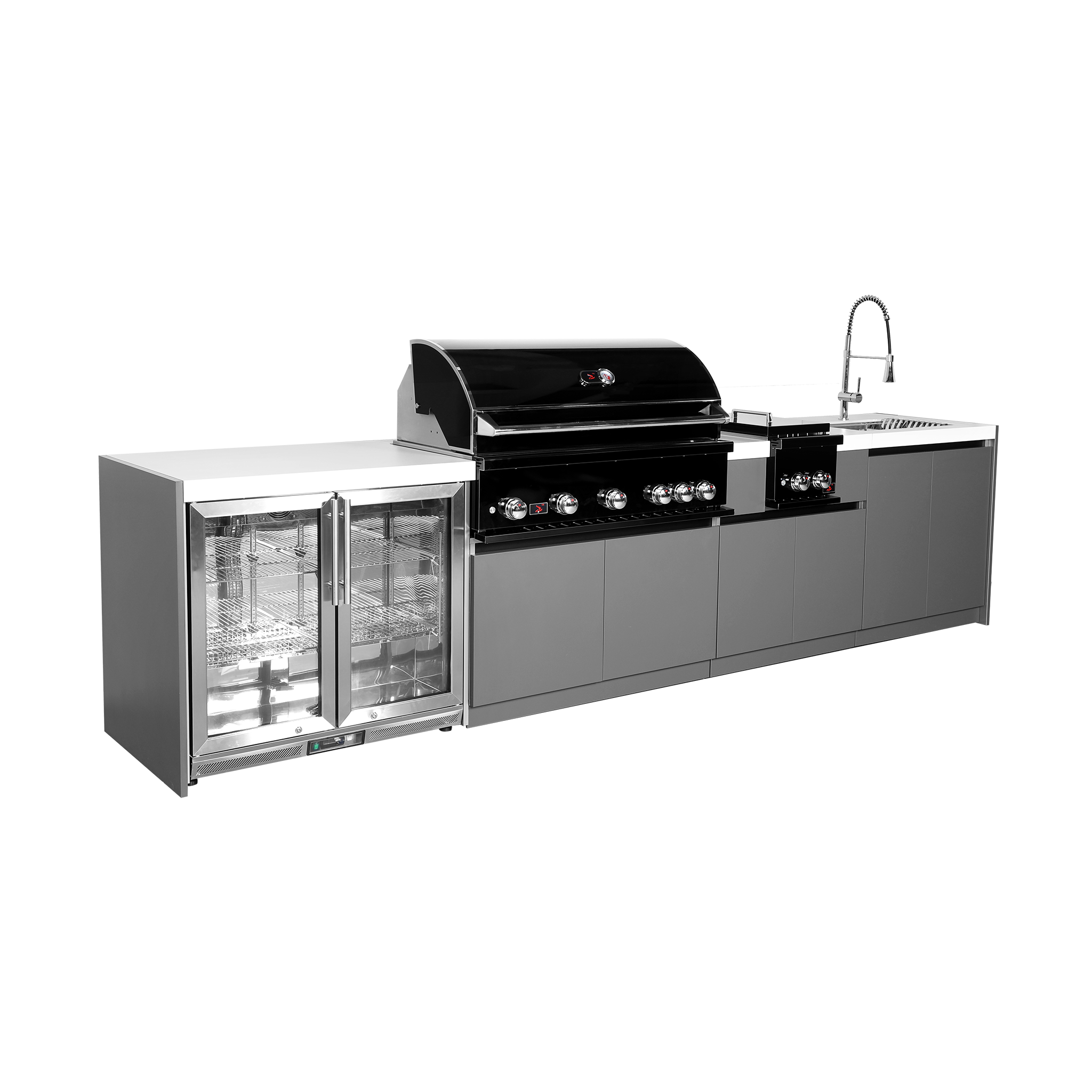 Whistler Straight-Line Outdoor Kitchen Island with Built-In 5-Burner Grill Black– Modular Design