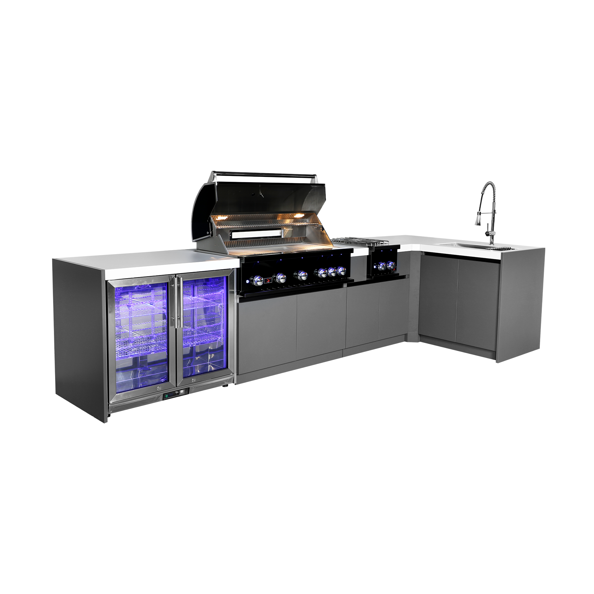 Whistler L-Shaped Outdoor Kitchen Island – Built-In 5-Burner Grill Black, Modular Design
