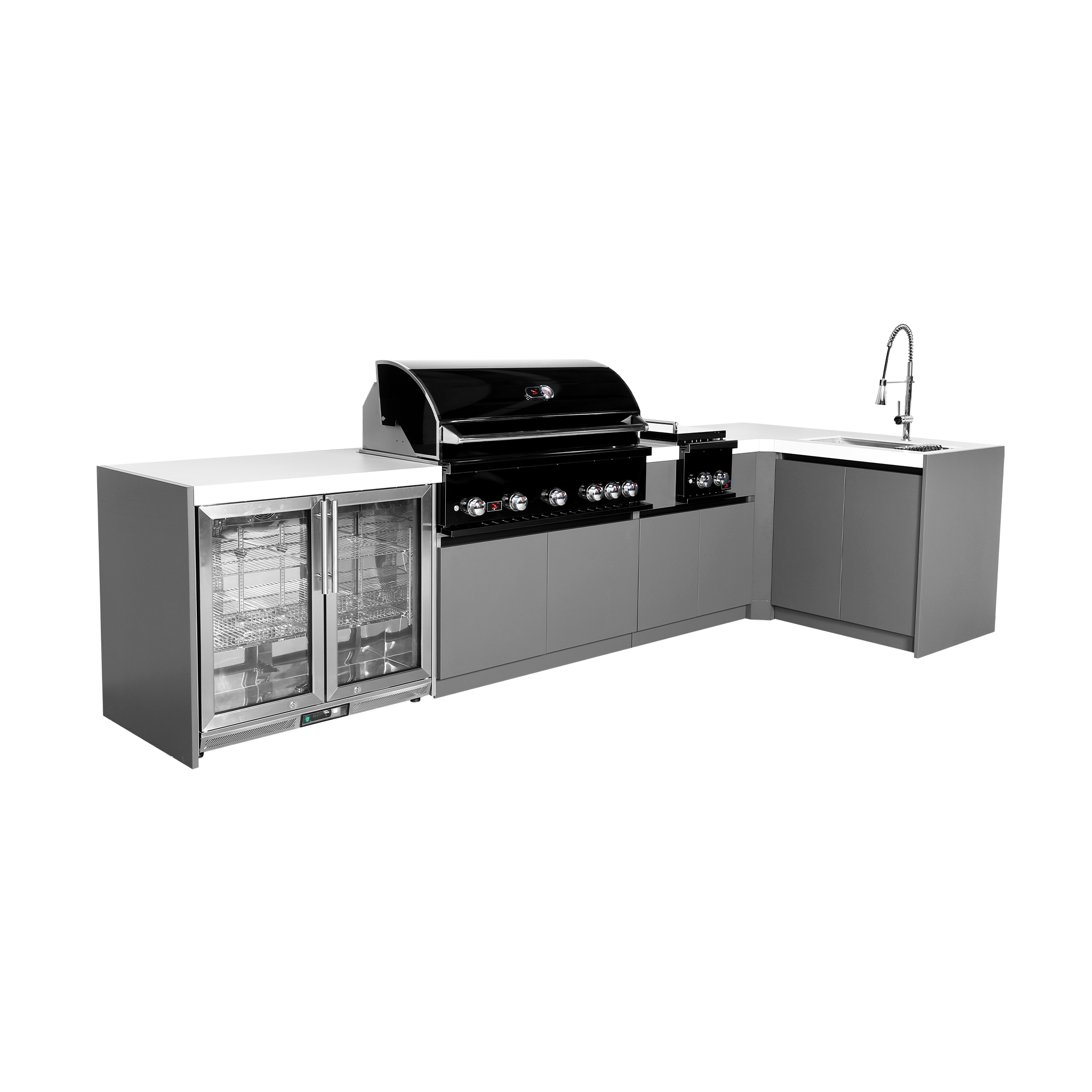 Whistler L-Shaped Outdoor Kitchen Island – Built-In 5-Burner Grill Black, Modular Design