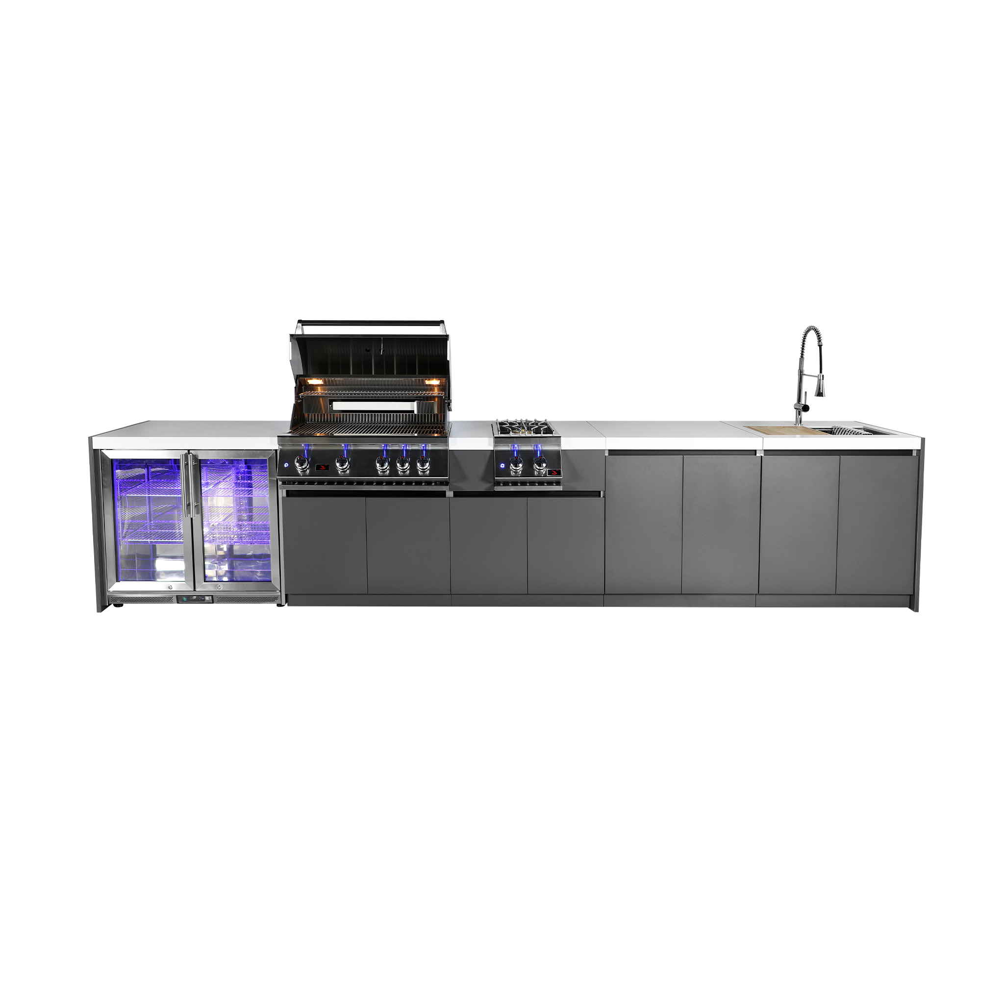 Whistler Straight-Line Outdoor Kitchen Island with Built-In 4-Burner Grill – Modular Design