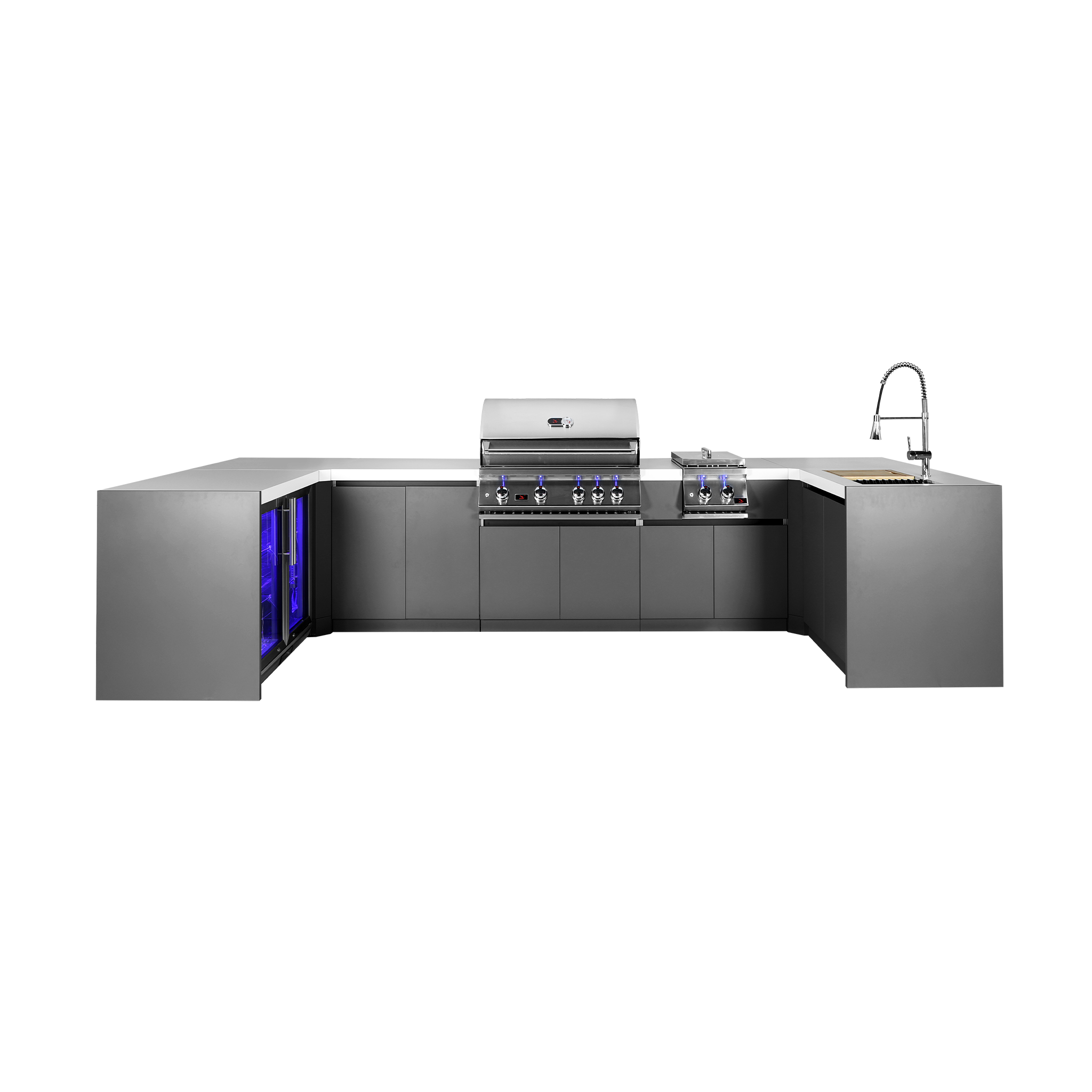 Whistler U-Shaped Outdoor Kitchen Island with Built-In 4-Burner Grill – Modular Design