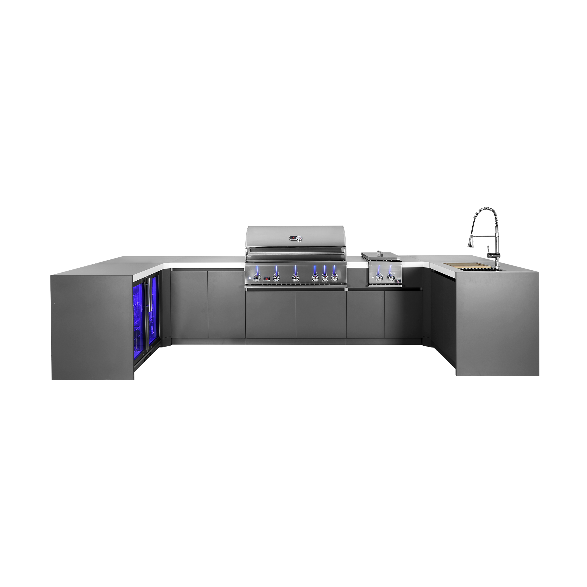Whistler U-Shaped Outdoor Kitchen Island with Built-In 5-Burner Grill – Modular Design