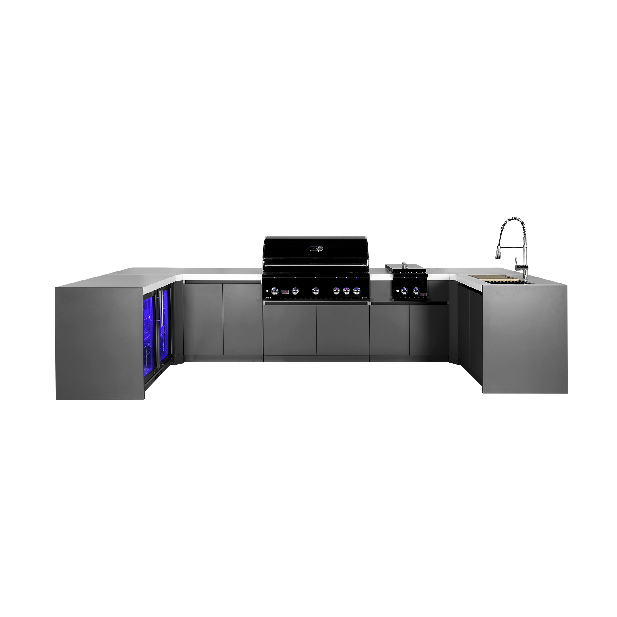 Whistler U-Shaped Outdoor Kitchen Island with Built-In 5-Burner Grill Black – Modular Design
