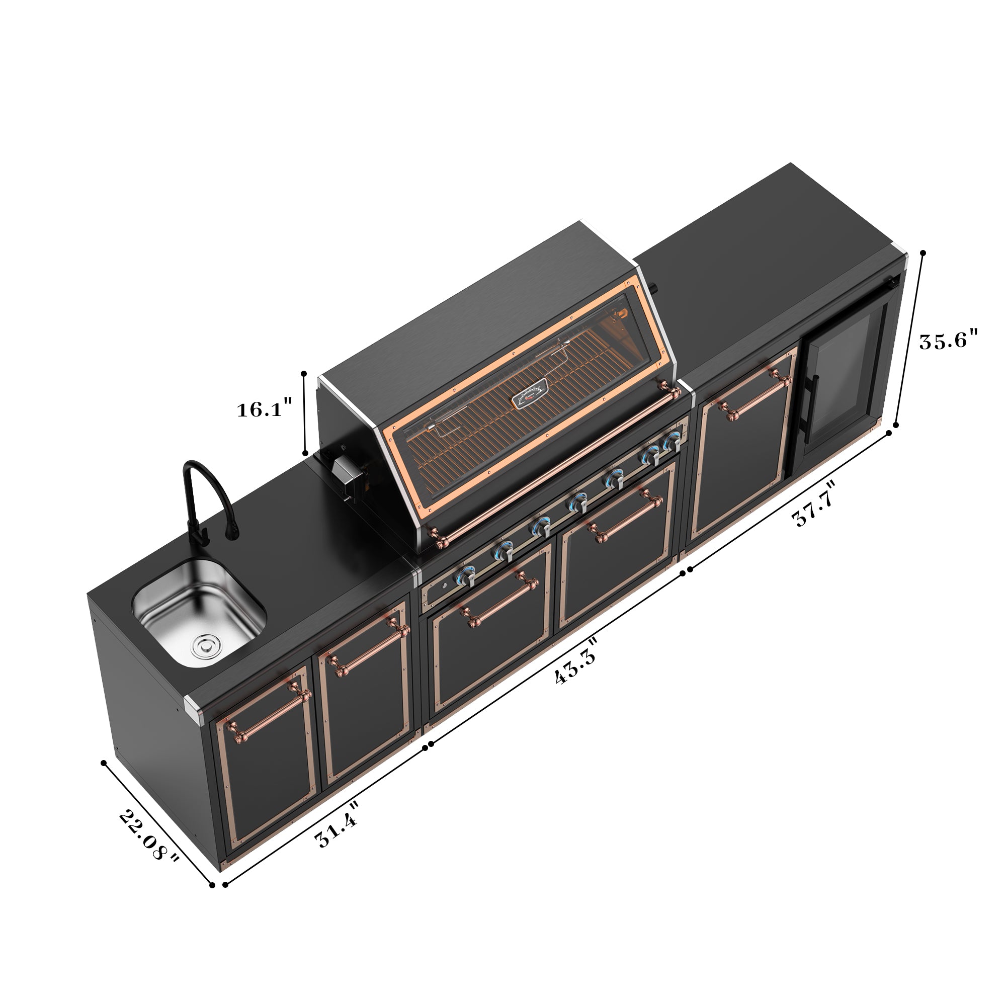 ROMA Black-Gold 304 Stainless Steel Outdoor Kitchen Set