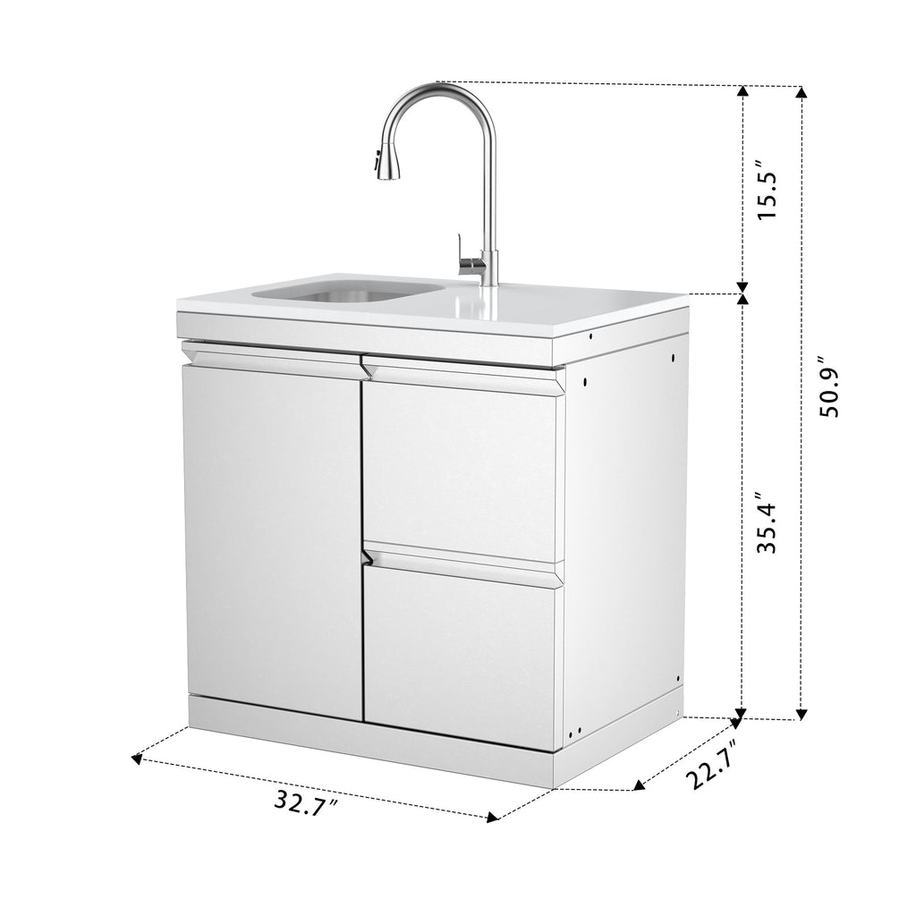 Single-Door Storage Cabinet with Double Drawers and Sink Module