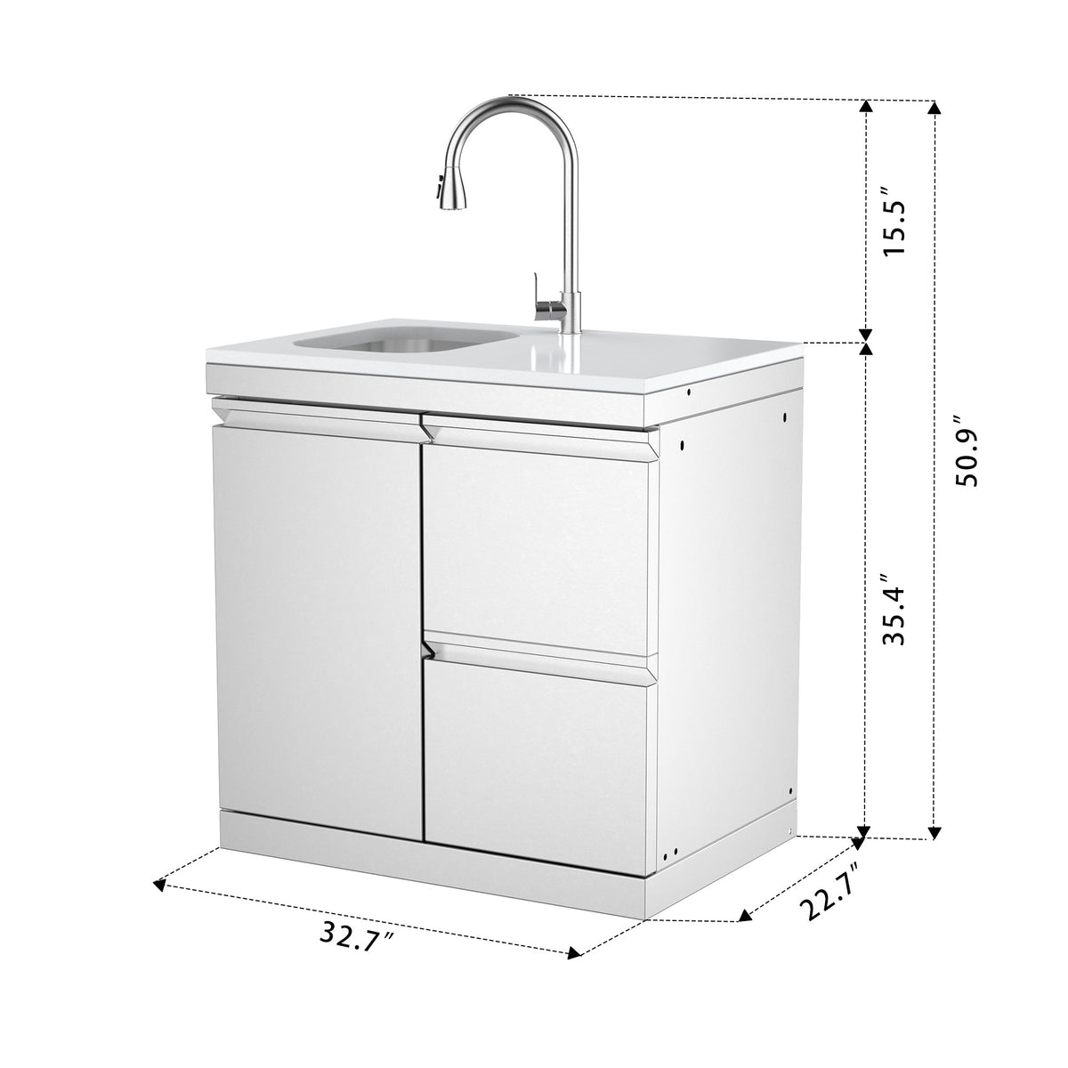 Single-Door Storage Cabinet with Double Drawers and Sink Module