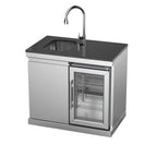 Single-Door Refrigerator with Sink Module,Black Gold Sand Marble Countertops