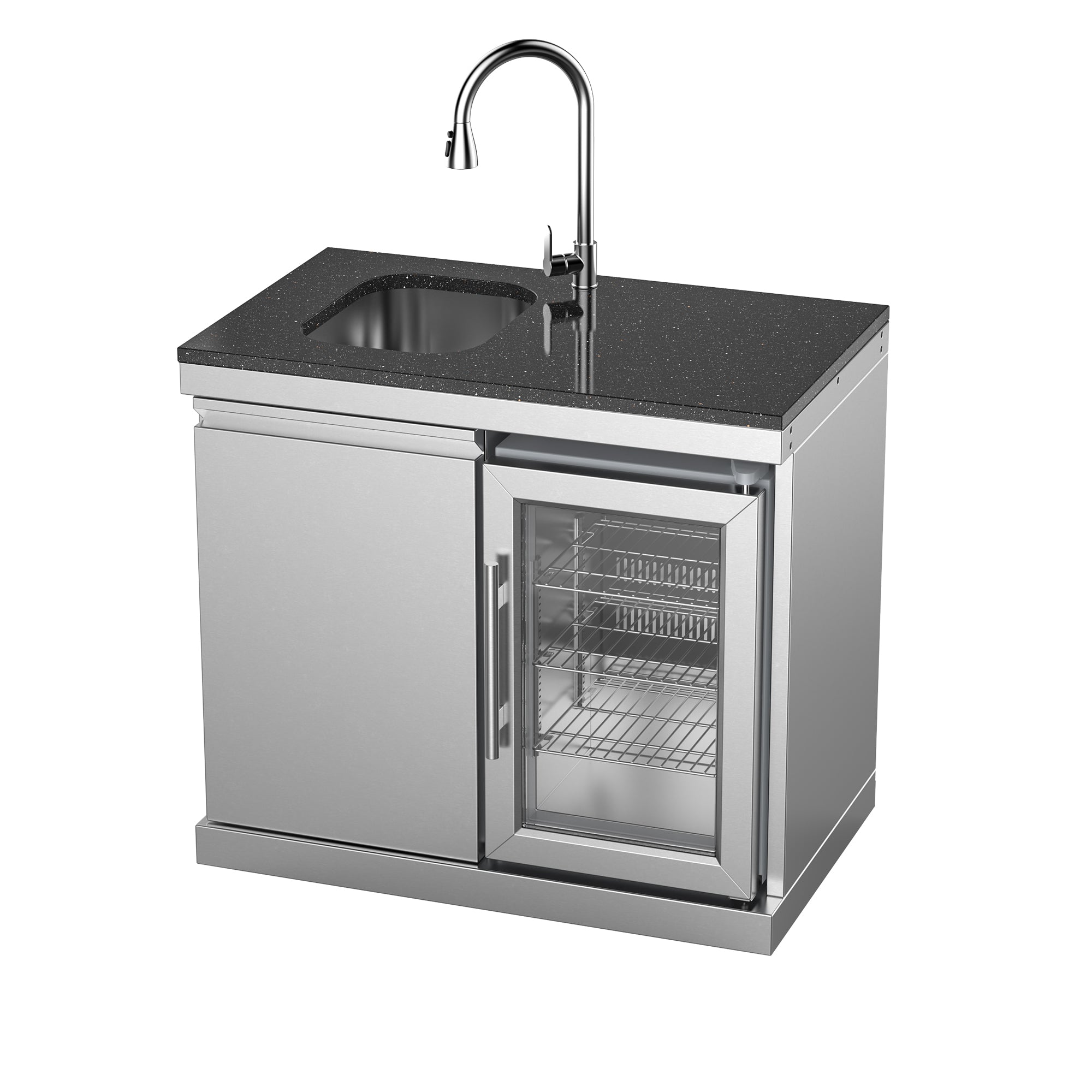 Single-door Refrigerator With Sink,Black Gold Sand Marble Countertops