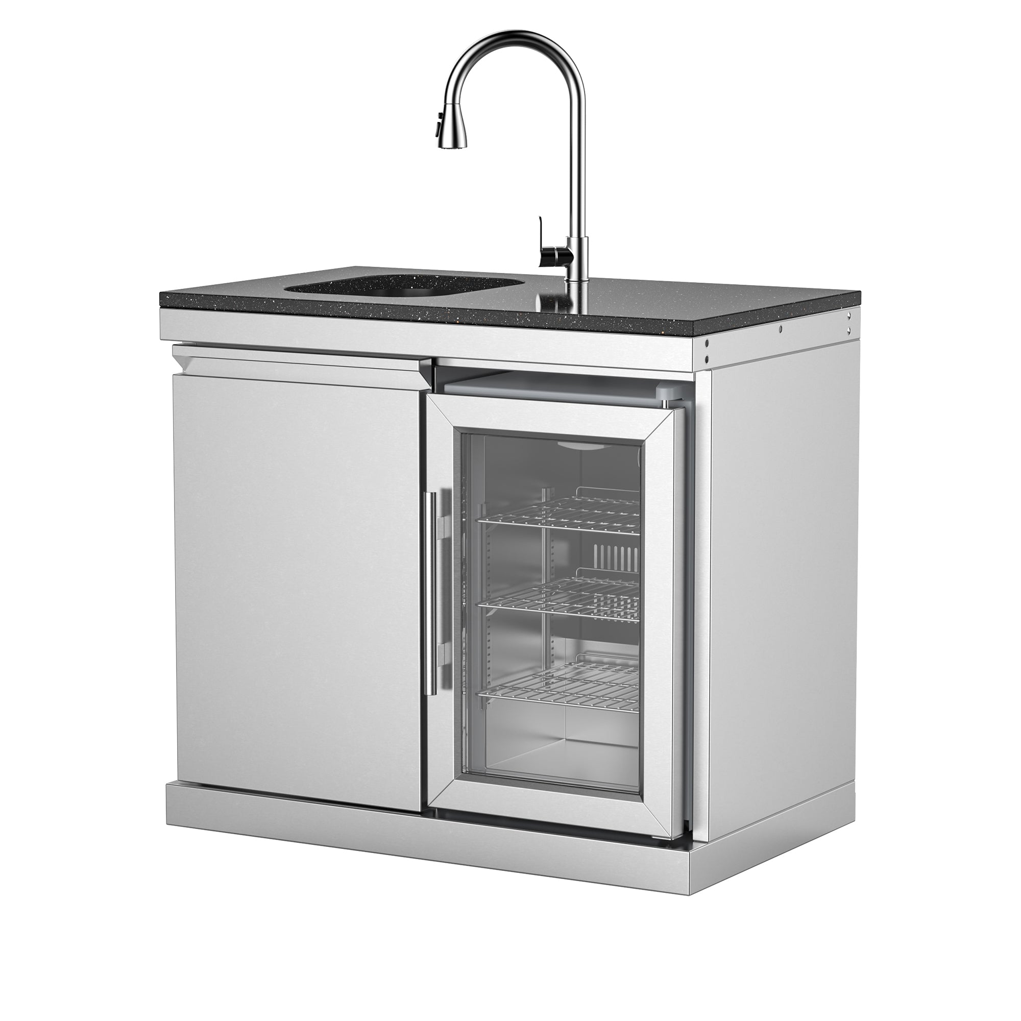Single-door Refrigerator With Sink,Black Gold Sand Marble Countertops