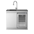 Single-Door Refrigerator with Sink Module,Black Gold Sand Marble Countertops