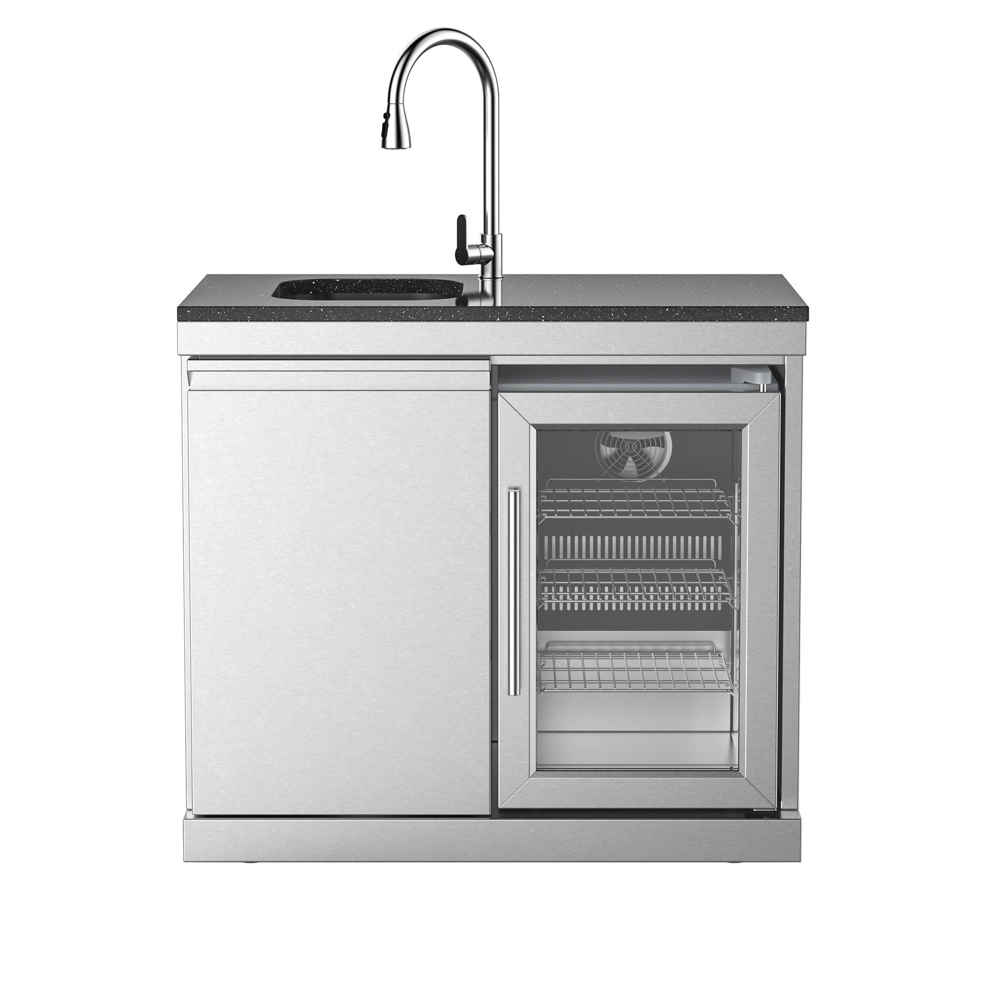 Single-door Refrigerator With Sink,Black Gold Sand Marble Countertops