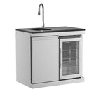 Single-Door Refrigerator with Sink Module,Black Gold Sand Marble Countertops