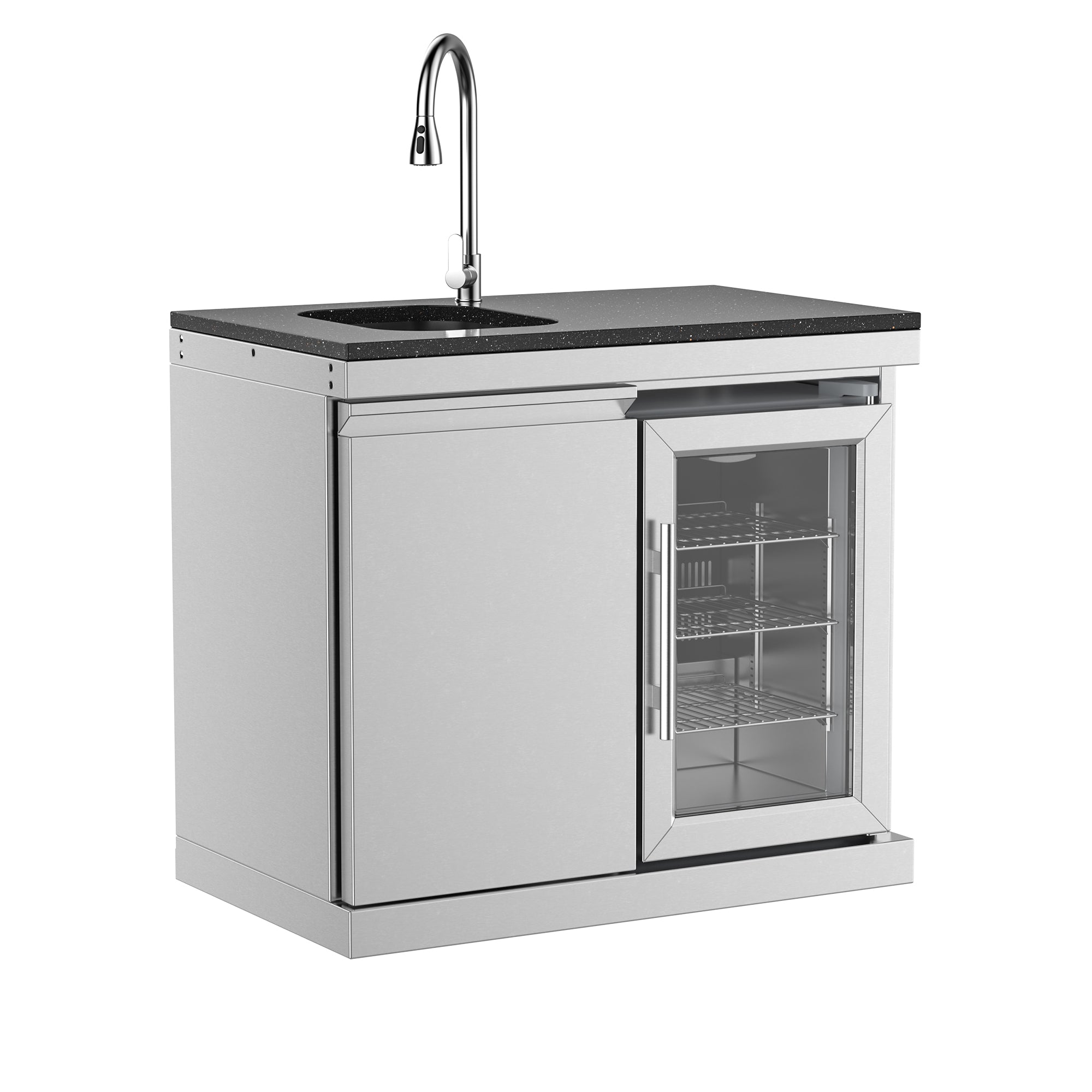 Single-door Refrigerator With Sink,Black Gold Sand Marble Countertops