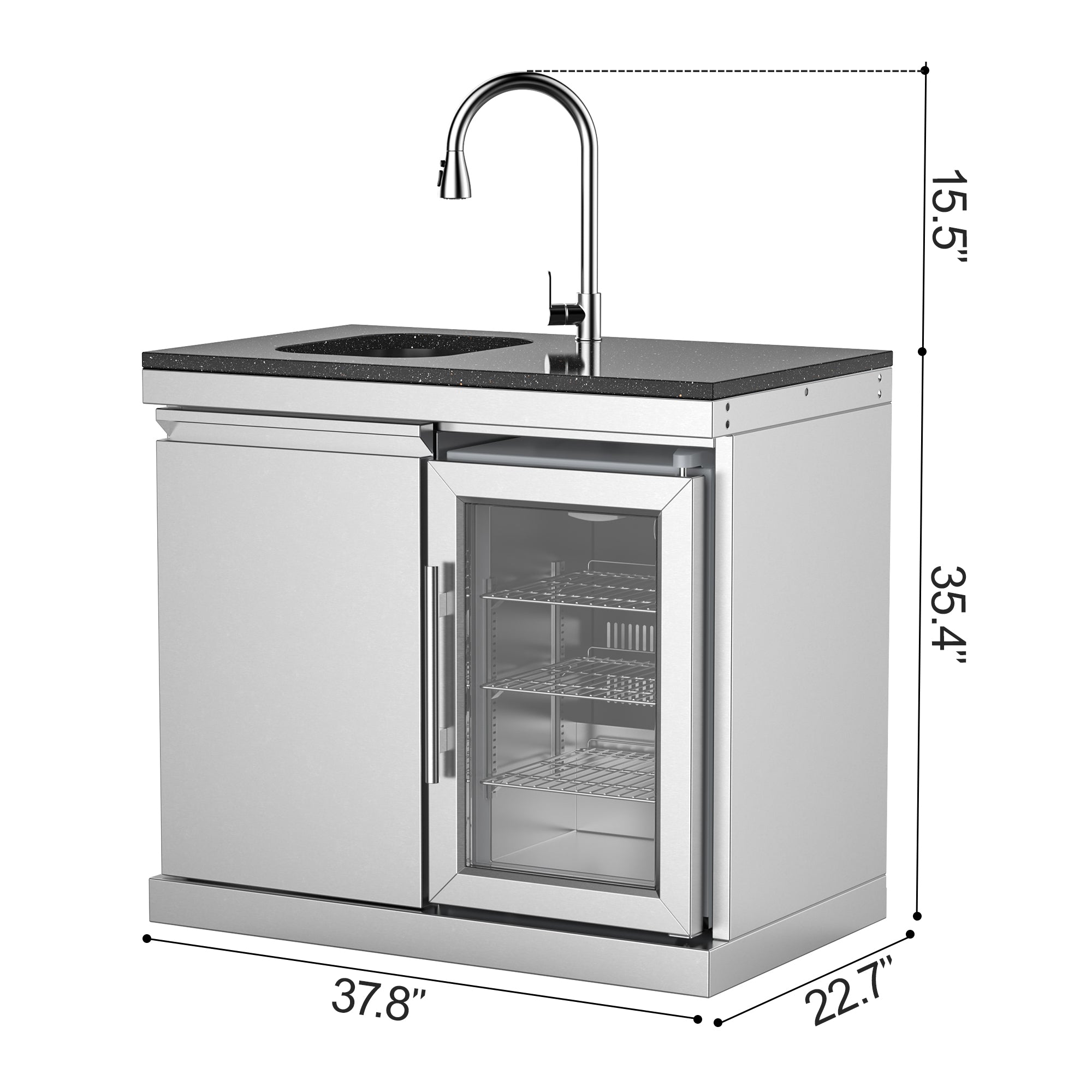 Single-door Refrigerator With Sink,Black Gold Sand Marble Countertops