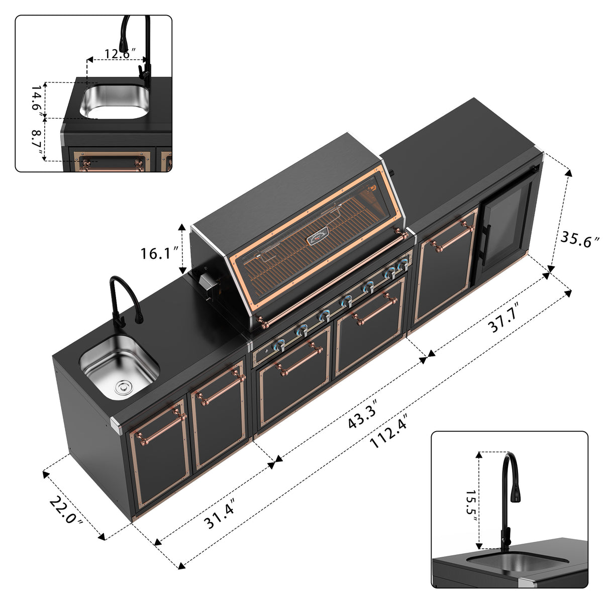 ROMA Black-Gold 304 Stainless Steel Outdoor Kitchen Set