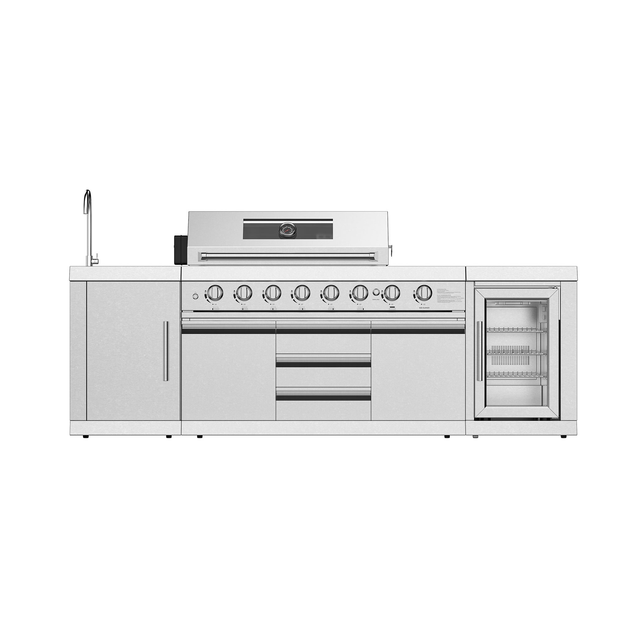 Vestivium Sera Series Outdoor Kitchen Island with Built - in Grill, Sink & Refrigerator