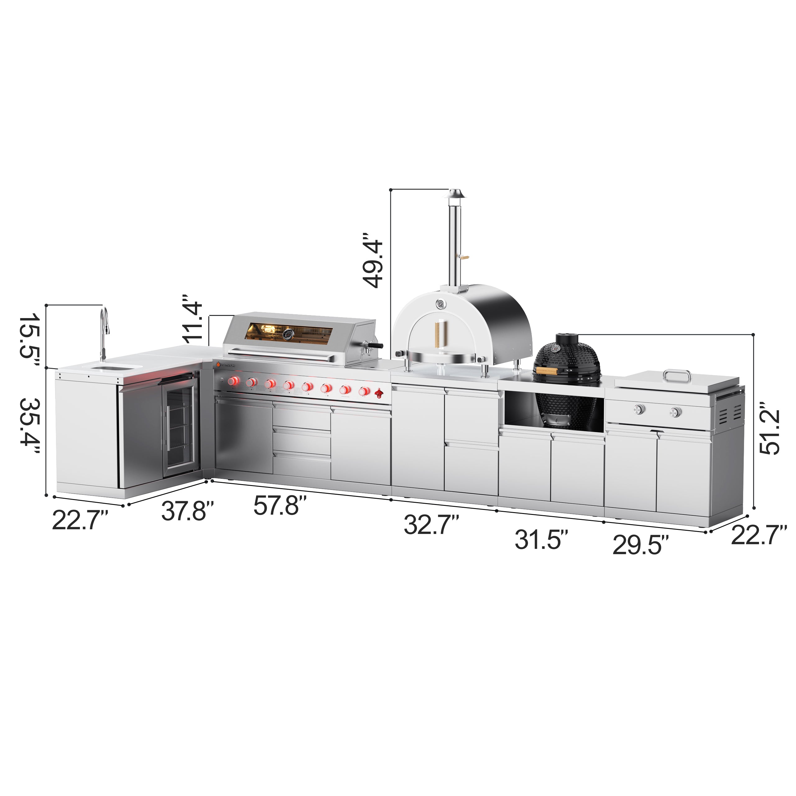 VESTIVIUM 7-Piece Modular Outdoor Kitchen Island Set | V611-SDSFSMTPPOC