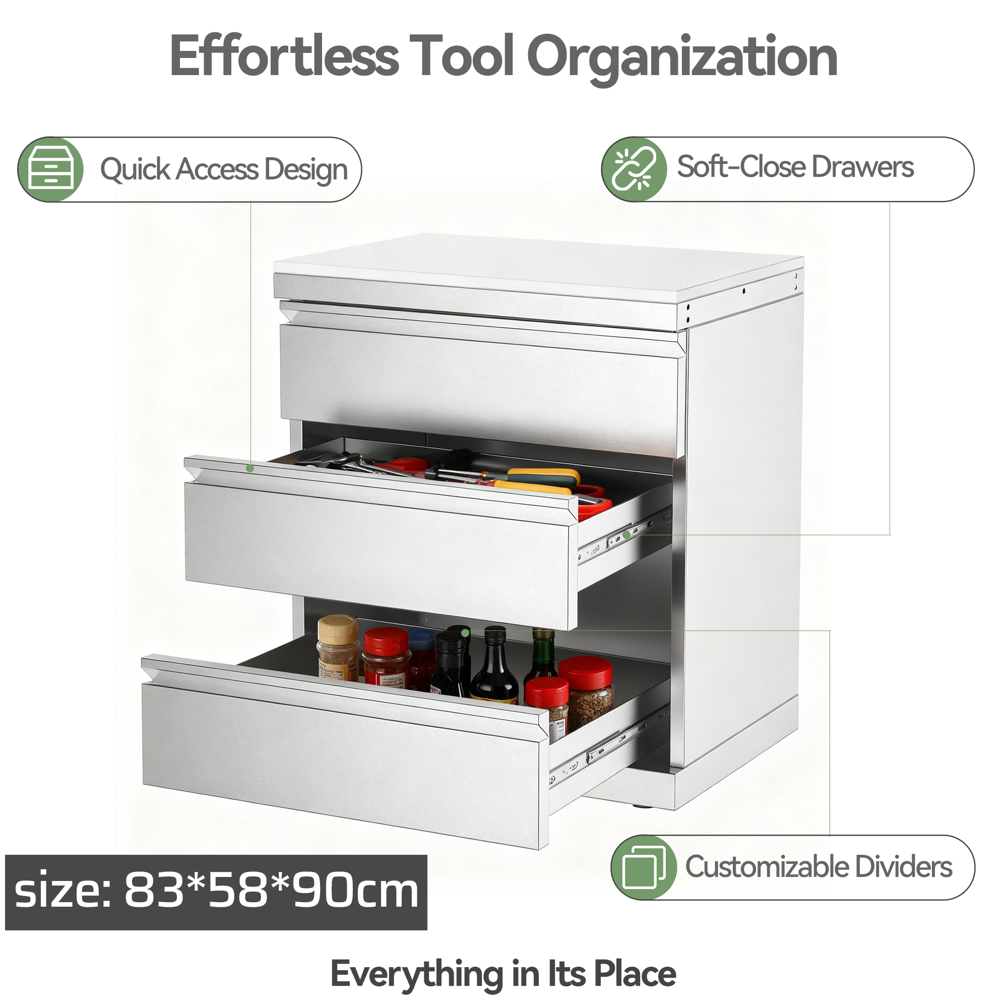 VESTIVIUM Stainless Steel 3-Drawer Outdoor Kitchen Cabinet
