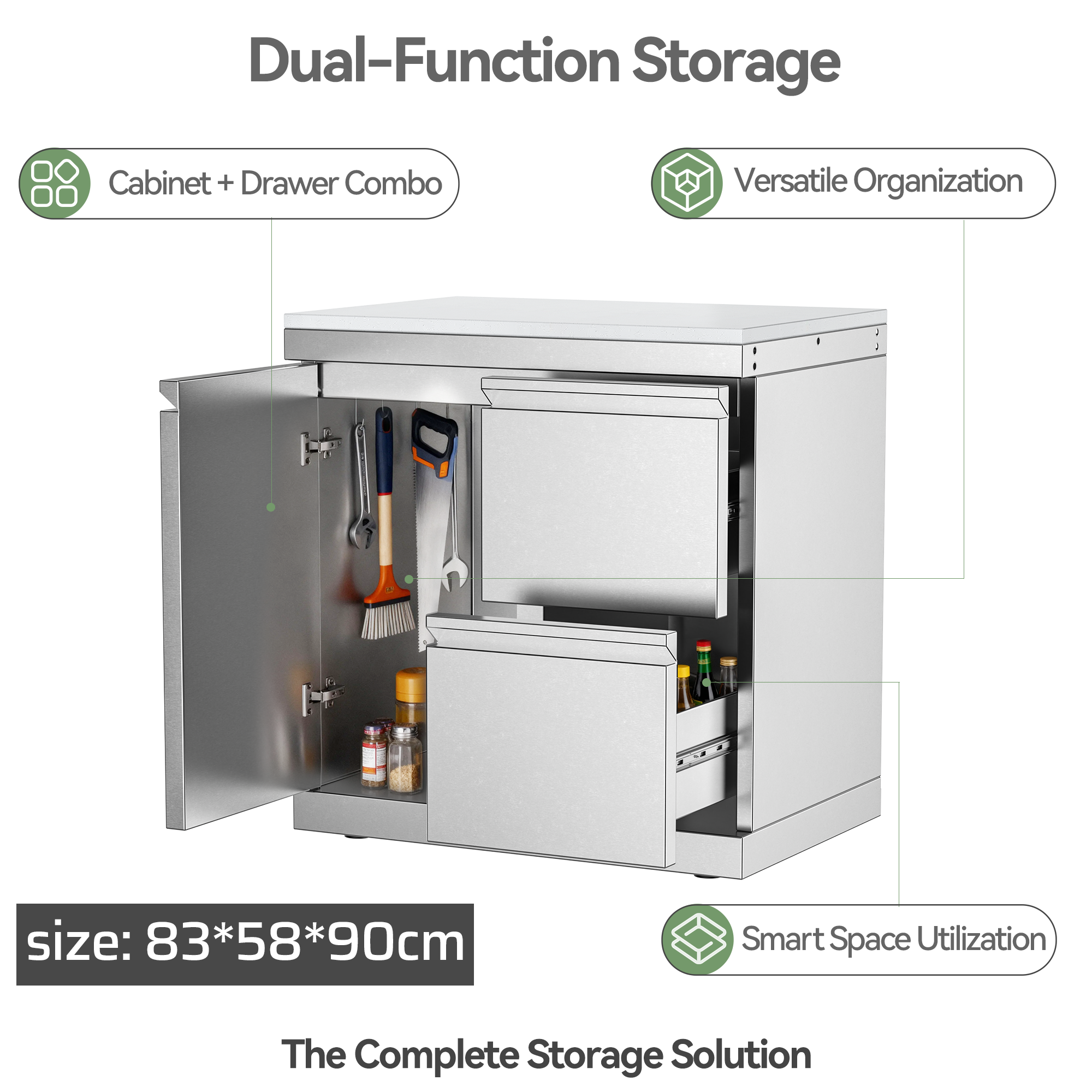 VESTIVIUM Stainless Steel Hybrid Cabinet, Single Door and 2-Drawer Combo for Outdoor Kitchen