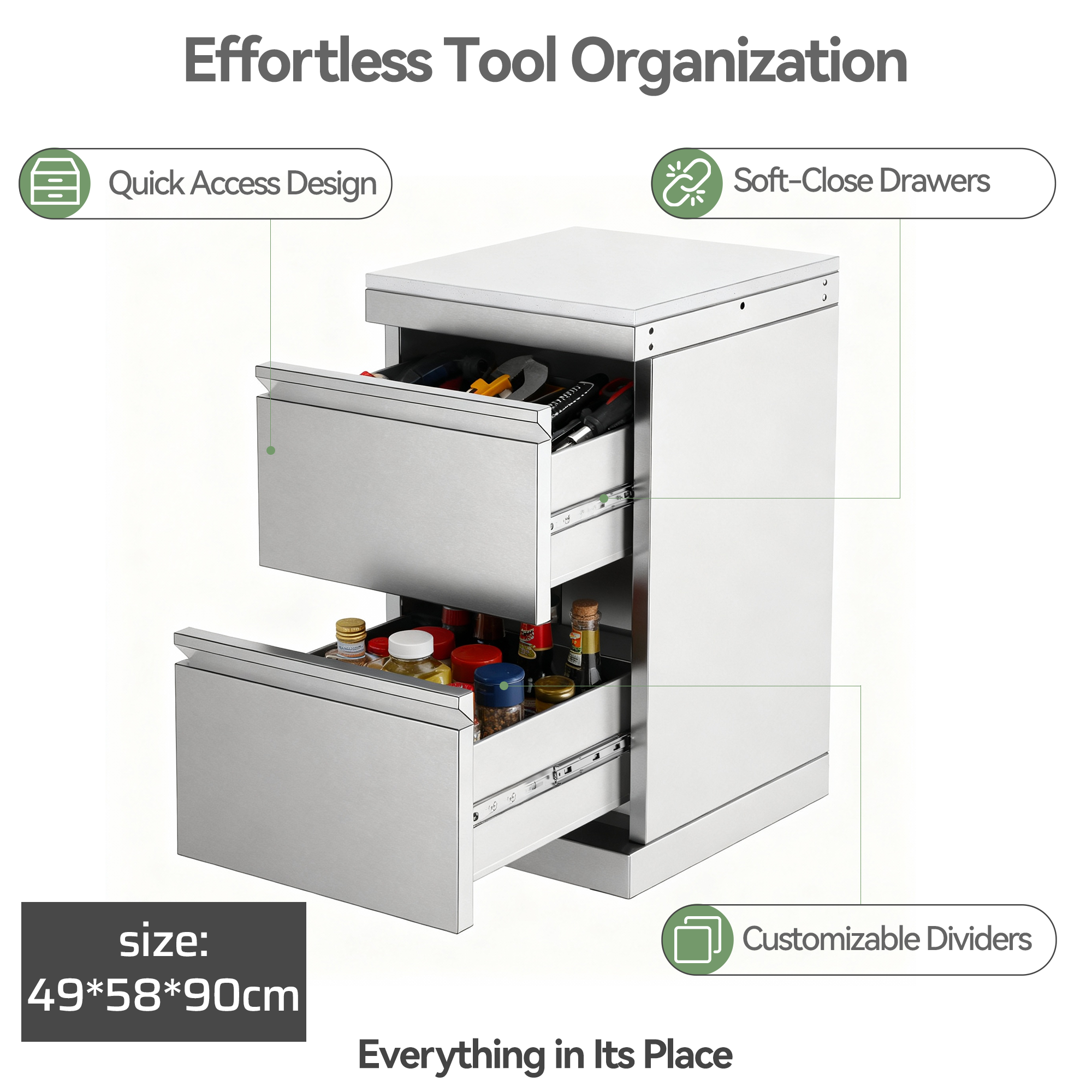 VESTIVIUM Stainless Steel 2-Drawer Outdoor Kitchen Cabinet
