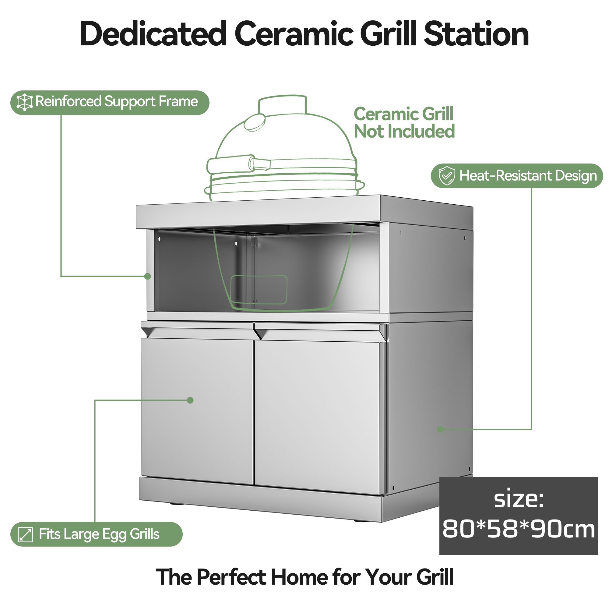 VESTIVIUM Ceramic Grill Cabinet for Outdoor Kitchen, Dedicated Egg Style Cooker Station