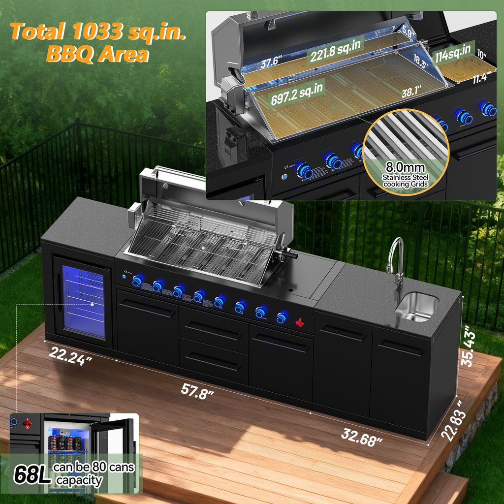 Vestivium Sera Series Outdoor Kitchen Island with Built - in Grill, Sink