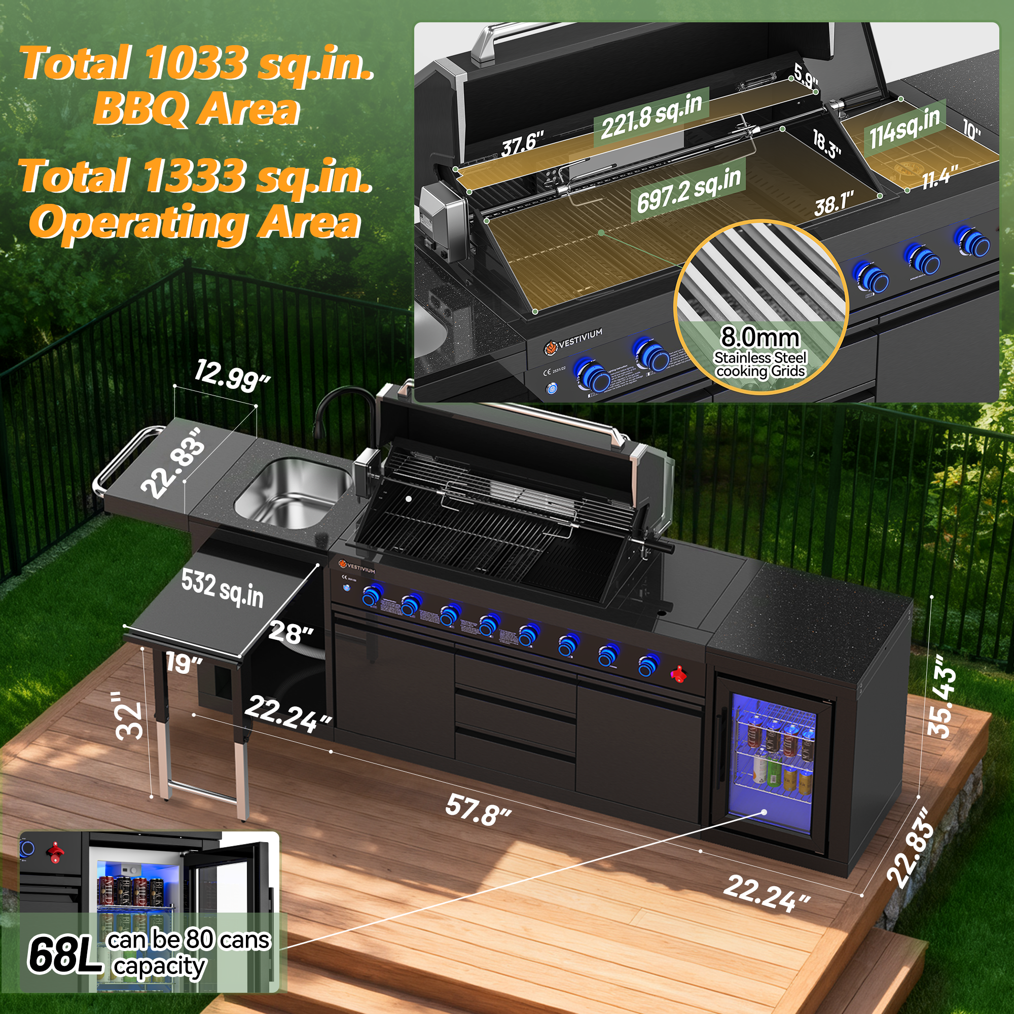 Vestivium Sera Series Outdoor Kitchen Island Black