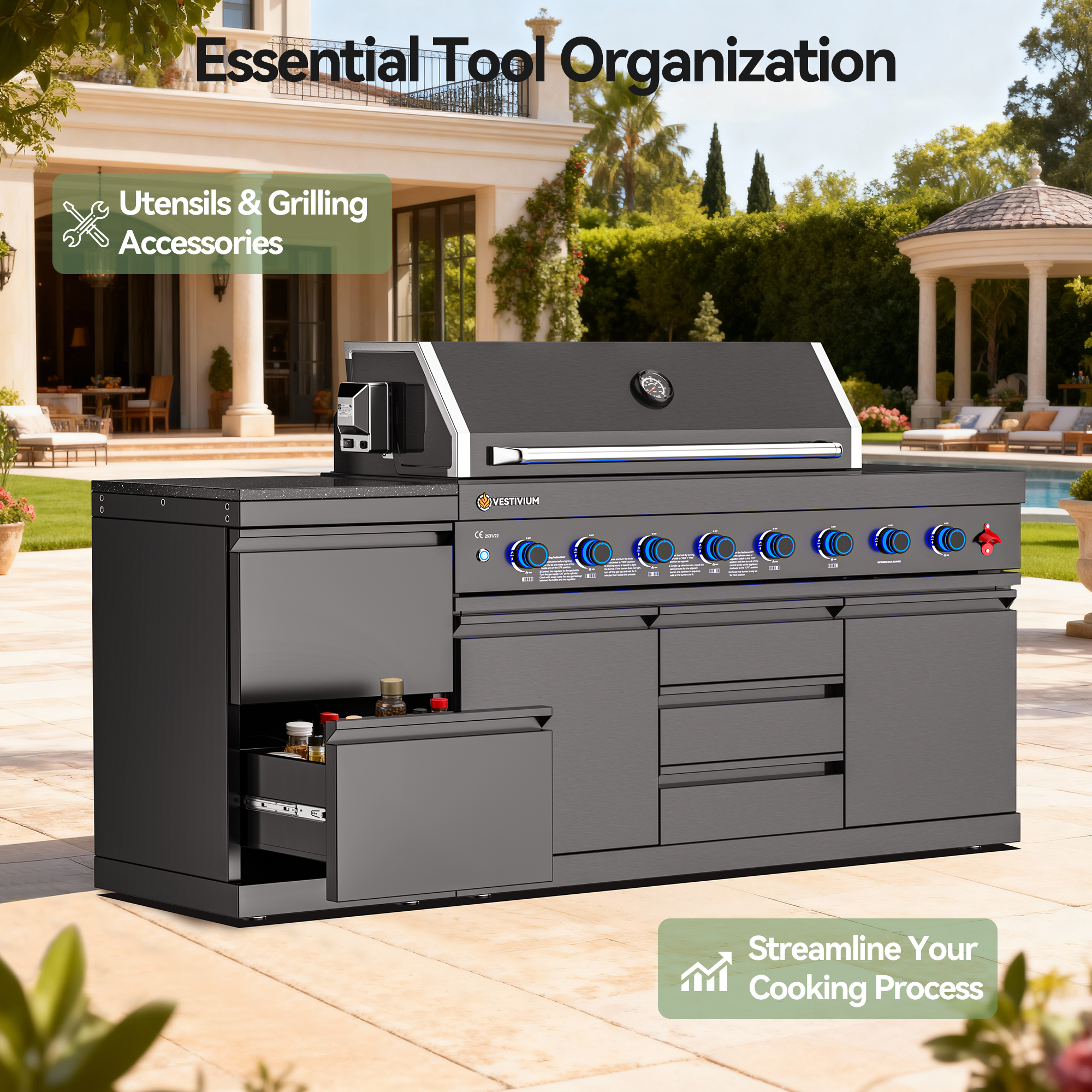 VESTIVIUM Stainless Steel 2-Drawer Outdoor Kitchen Cabinet