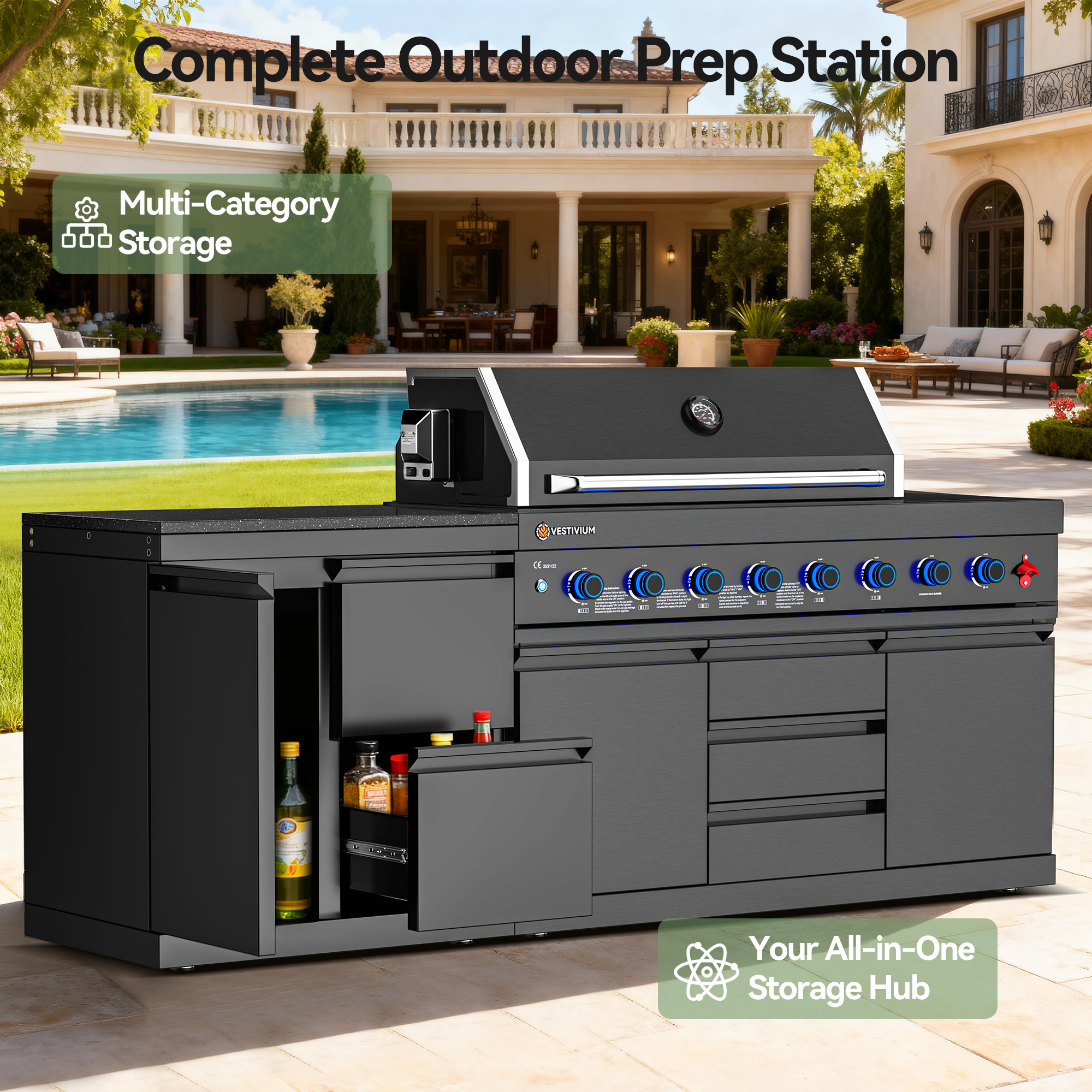 VESTIVIUM Stainless Steel Hybrid Cabinet, Single Door and 2-Drawer Combo for Outdoor Kitchen