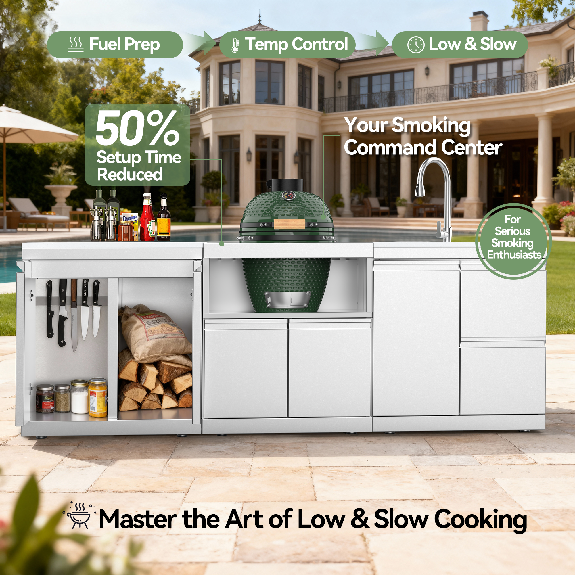 VESTIVIUM Ceramic Grill Cabinet for Outdoor Kitchen, Dedicated Egg Style Cooker Station