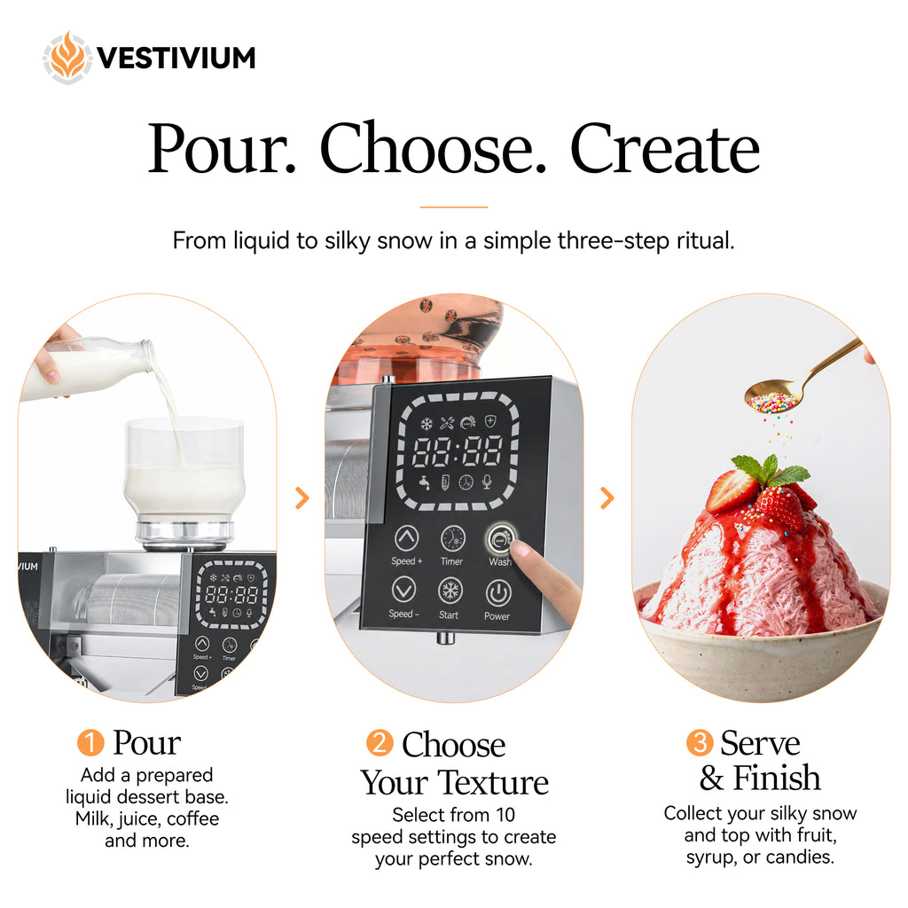 VESTIVIUM Snowflake Ice Maker | Liquid-to-Snow Frozen Dessert Machine
