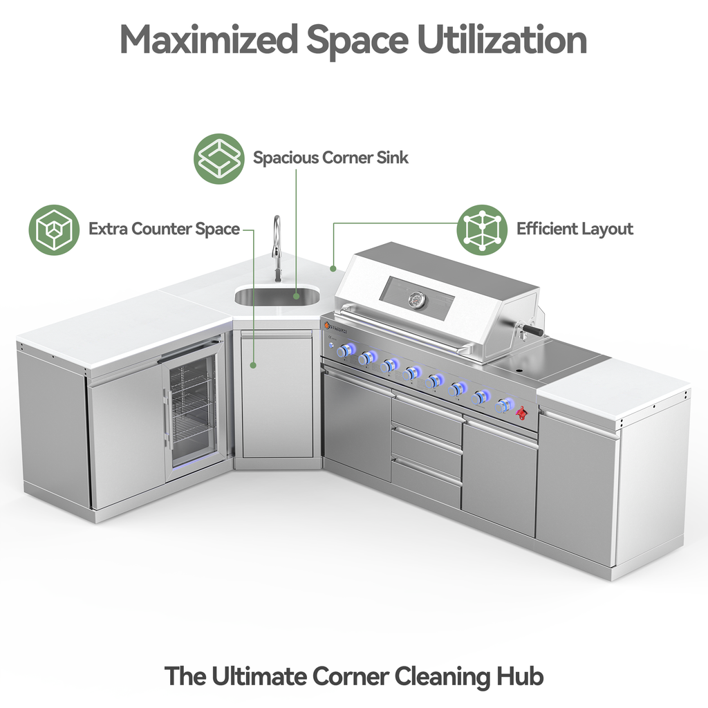 VESTIVIUM Wide-Angle Corner Cabinet with Sink for Modern Outdoor Kitchen Island