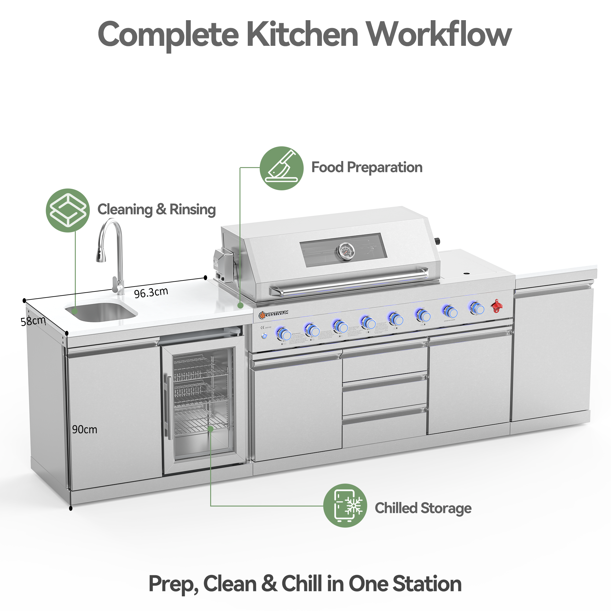VESTIVIUM Sink and Fridge Combo for Outdoor Kitchen