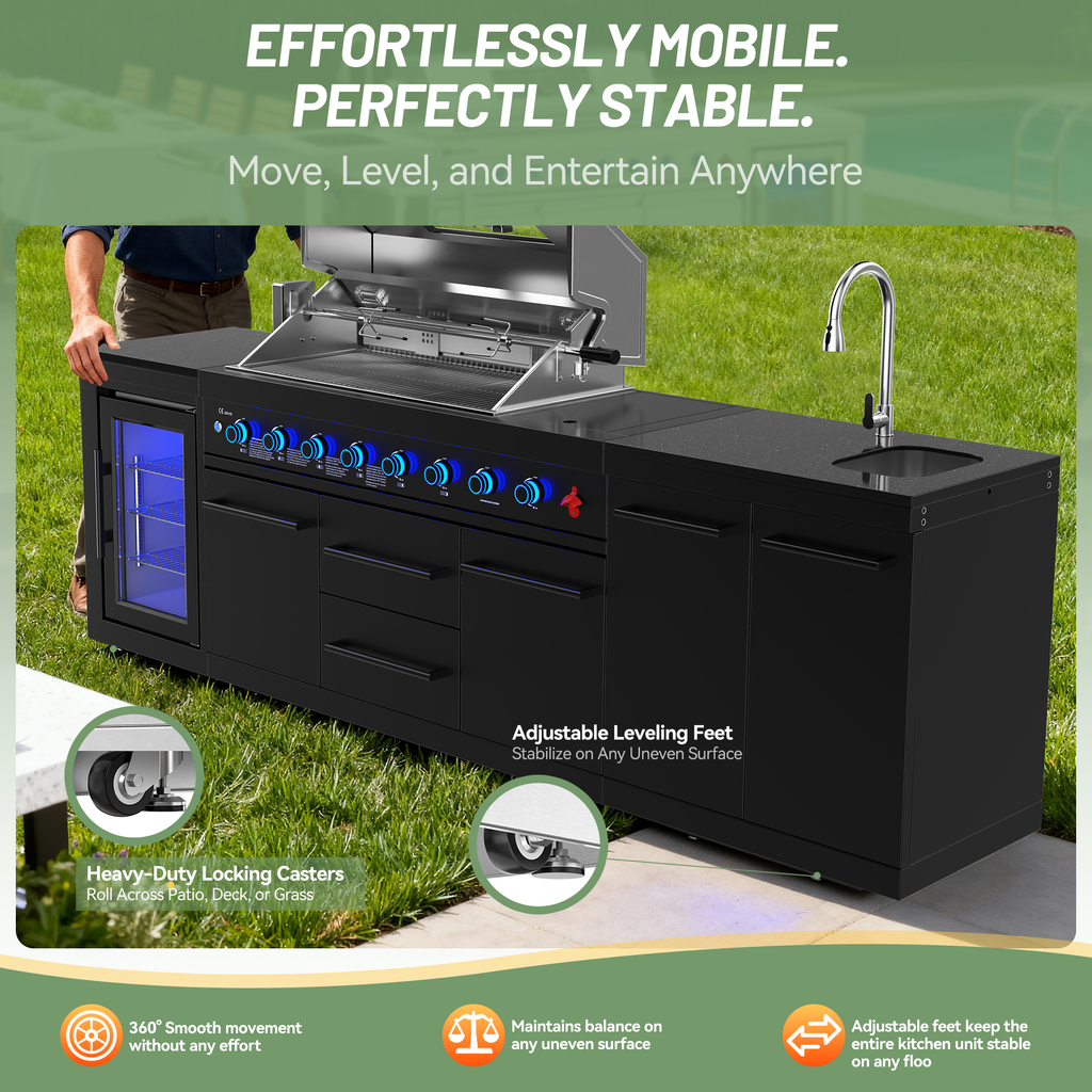 Vestivium Sera Series Outdoor Kitchen Island with Built - in Grill, Sink