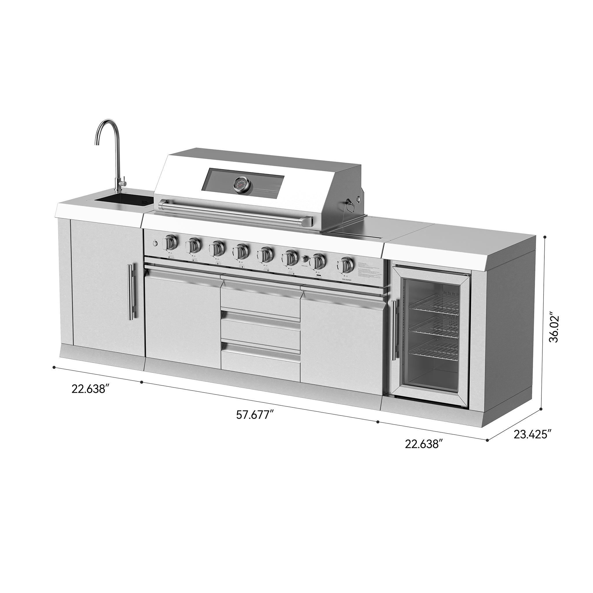 Vestivium Sera Series Outdoor Kitchen Island with Built - in Grill, Sink & Refrigerator