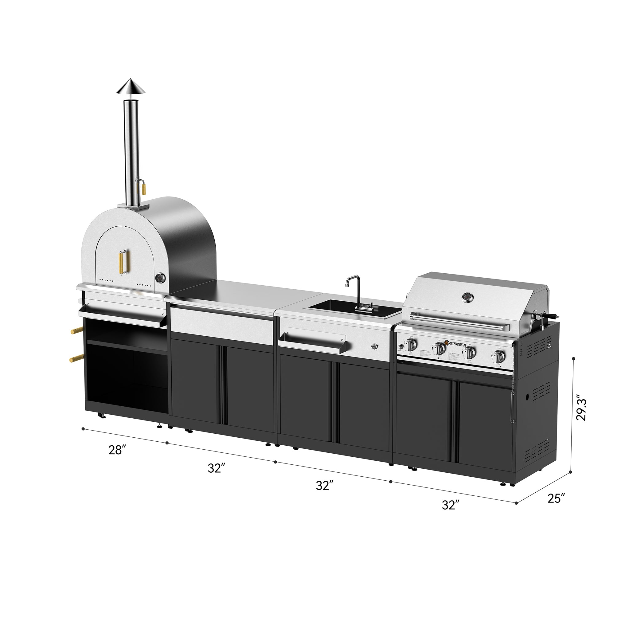 Vestivium Sera Series Outdoor Kitchen Island with Built - in Grill, Sink,Pizza Oven
