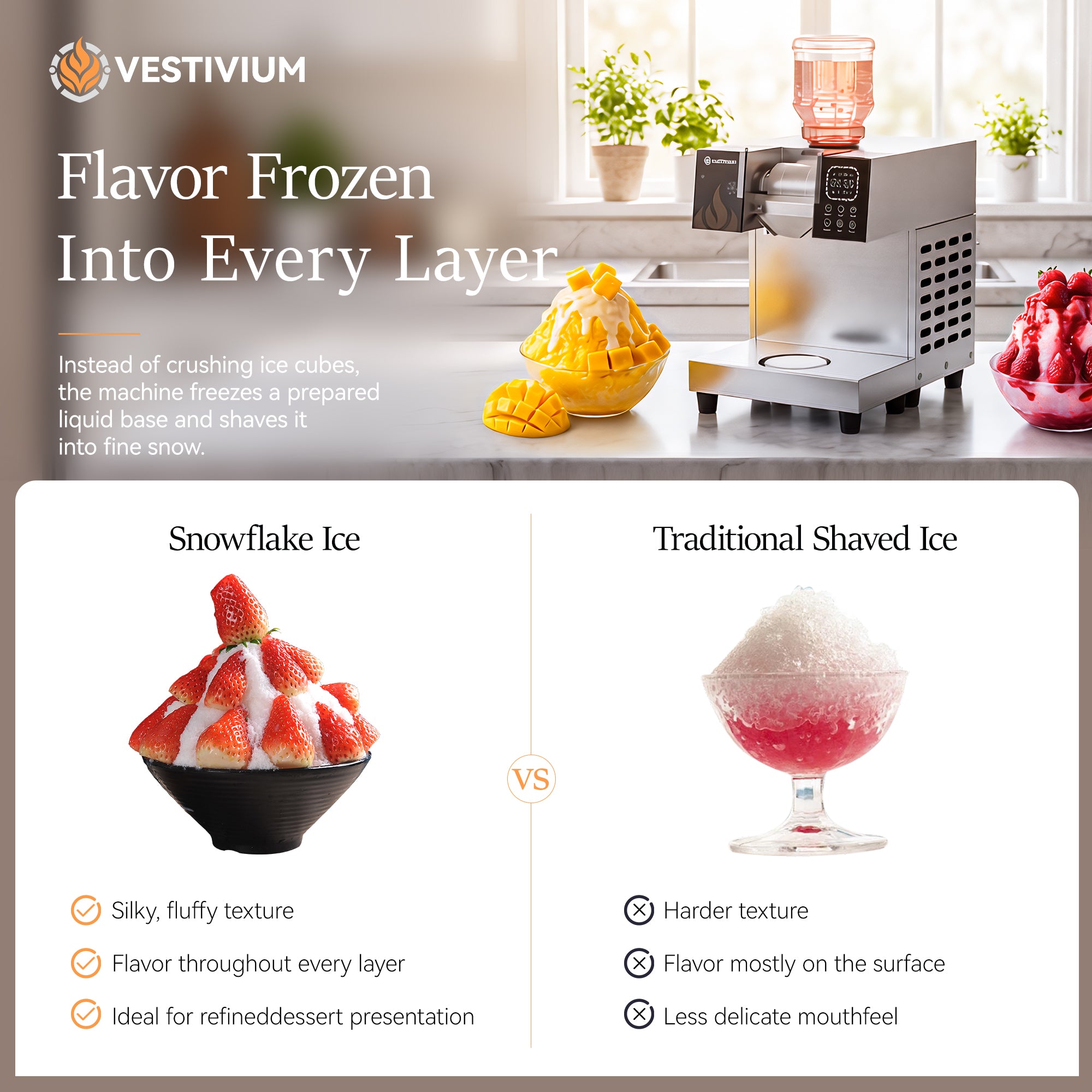 VESTIVIUM Snowflake Ice Maker | Liquid-to-Snow Frozen Dessert Machine