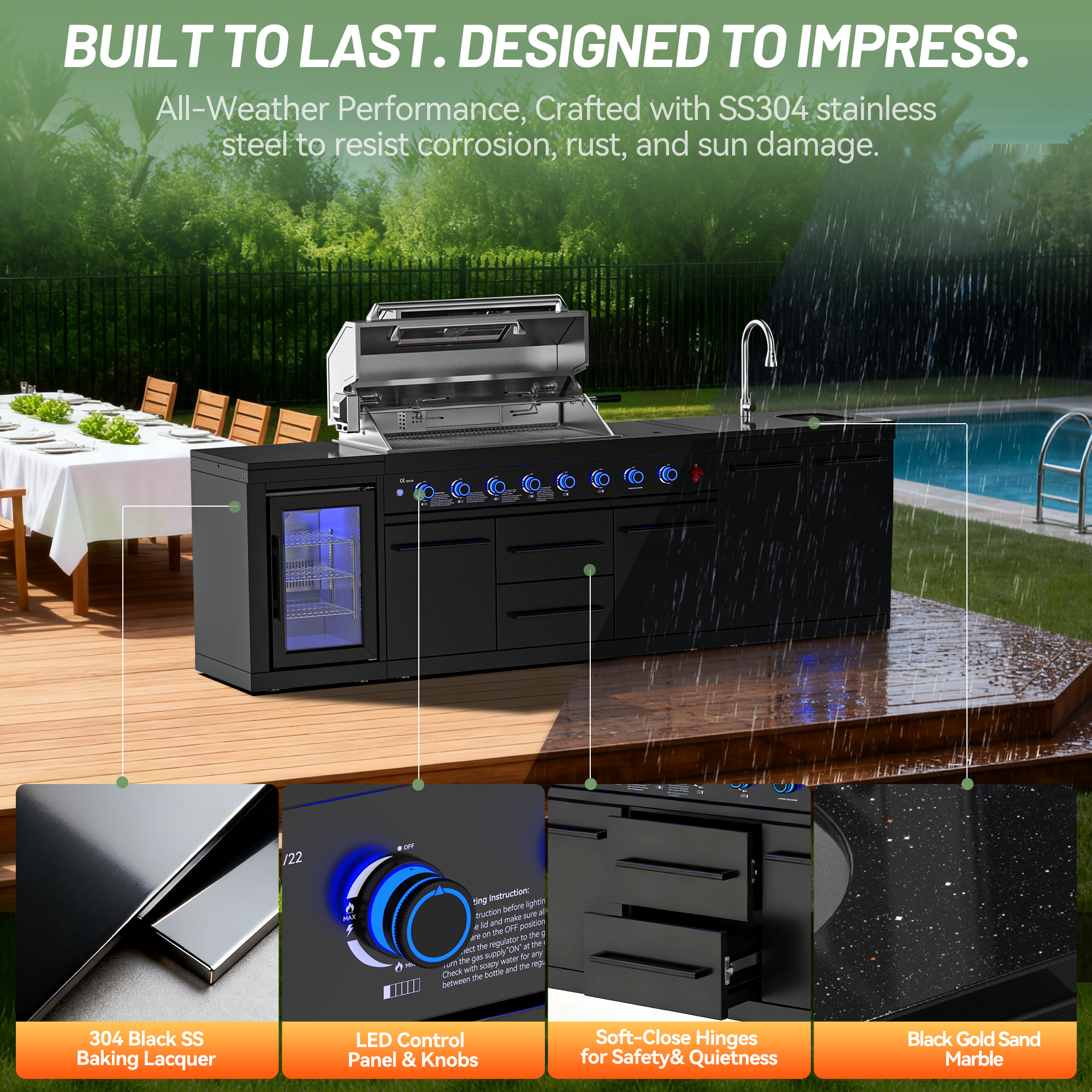 Vestivium Sera Series Outdoor Kitchen Island with Built - in Grill, Sink