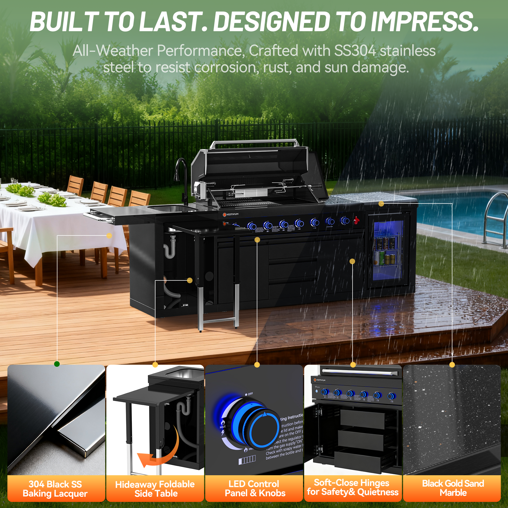 Vestivium Sera Series Outdoor Kitchen Island Black