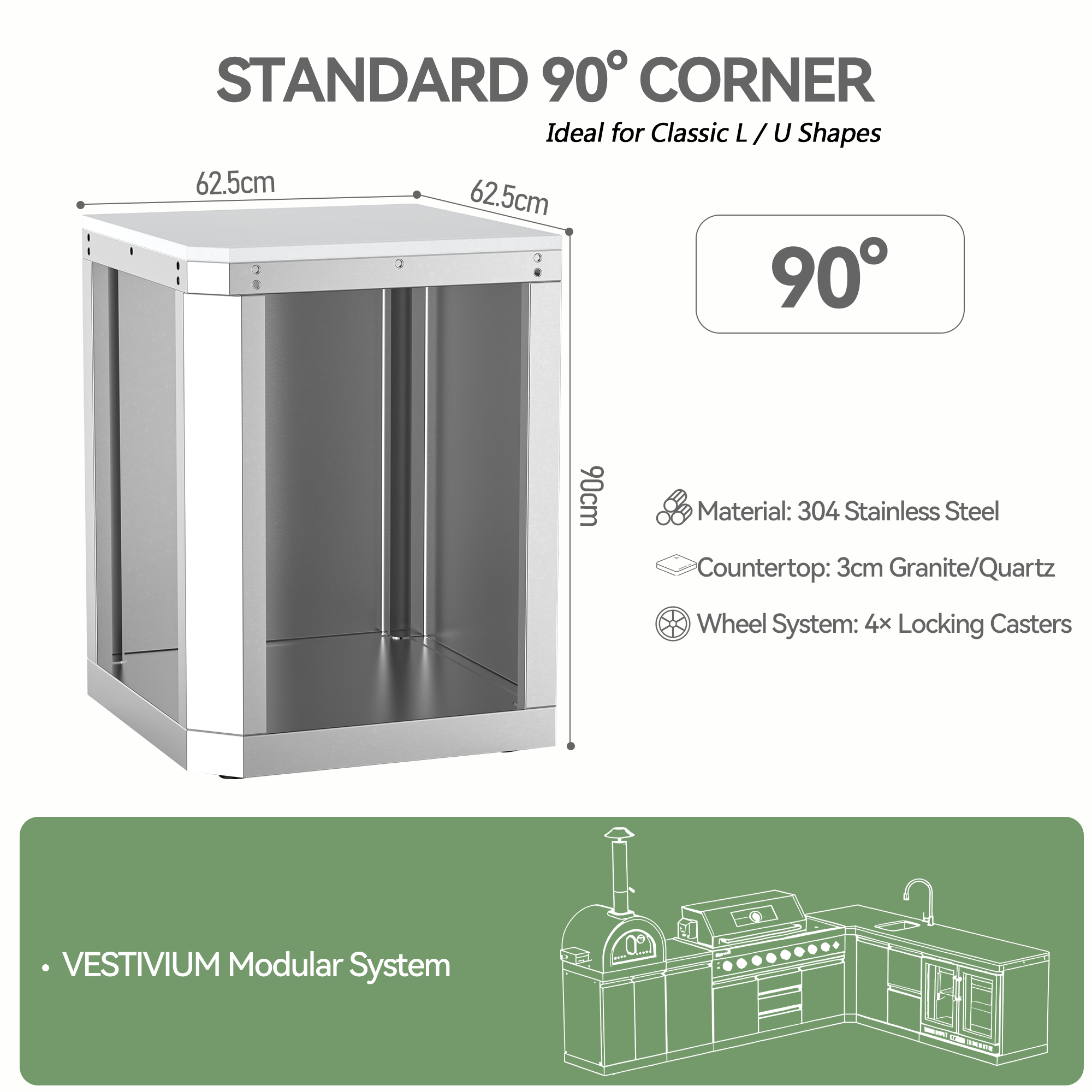 VESTIVIUM 90° Corner Cabinet for Sera Series Outdoor Kitchen