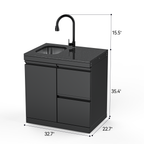 Single-Door Storage Cabinet with Double Drawers and Sink Module