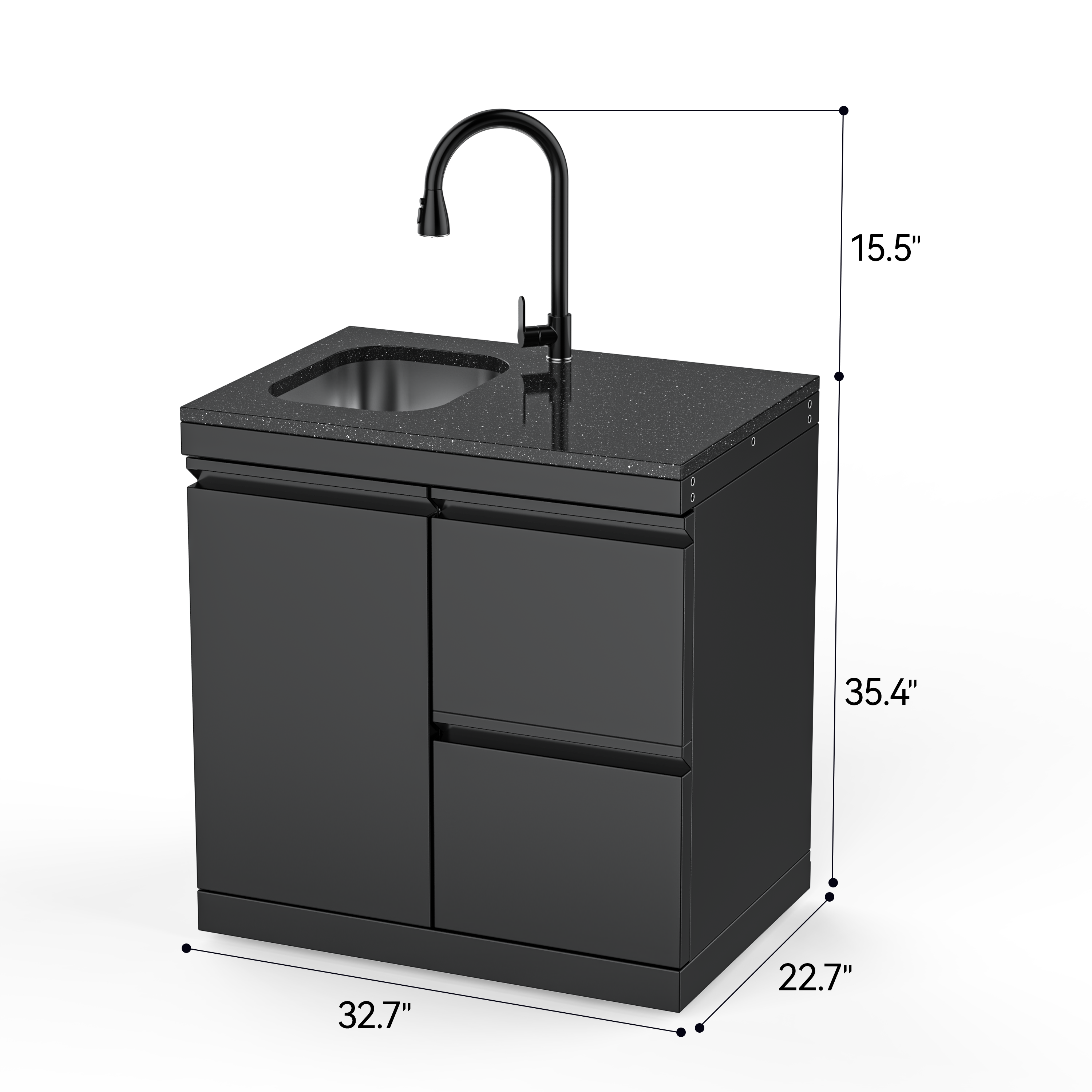 Single-Door Storage Cabinet with Double Drawers and Sink Module
