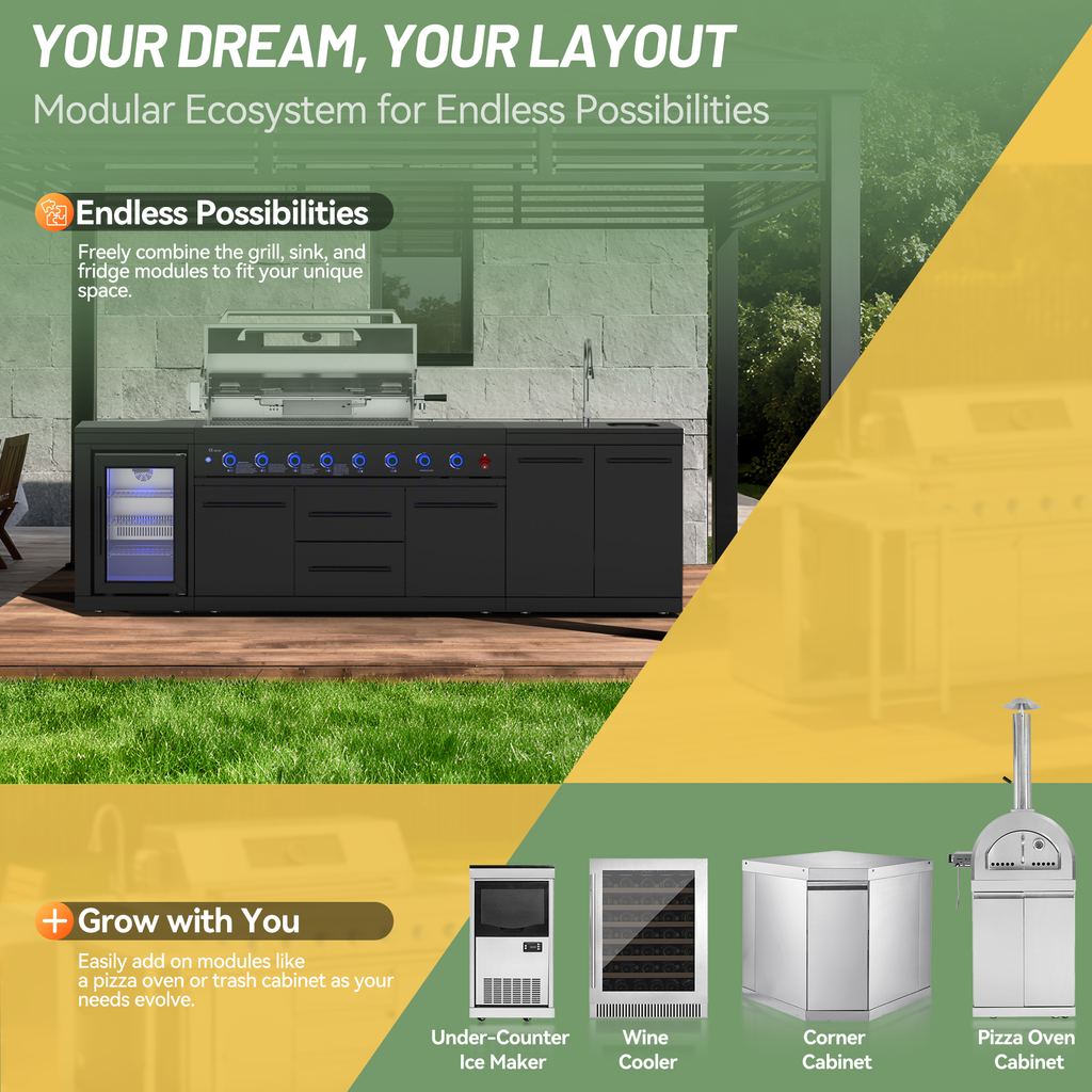 Vestivium Sera Series Outdoor Kitchen Island with Built - in Grill, Sink