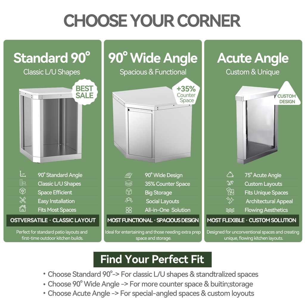 VESTIVIUM Wide Angle Corner Cabinet for Sera Series Outdoor Kitchen