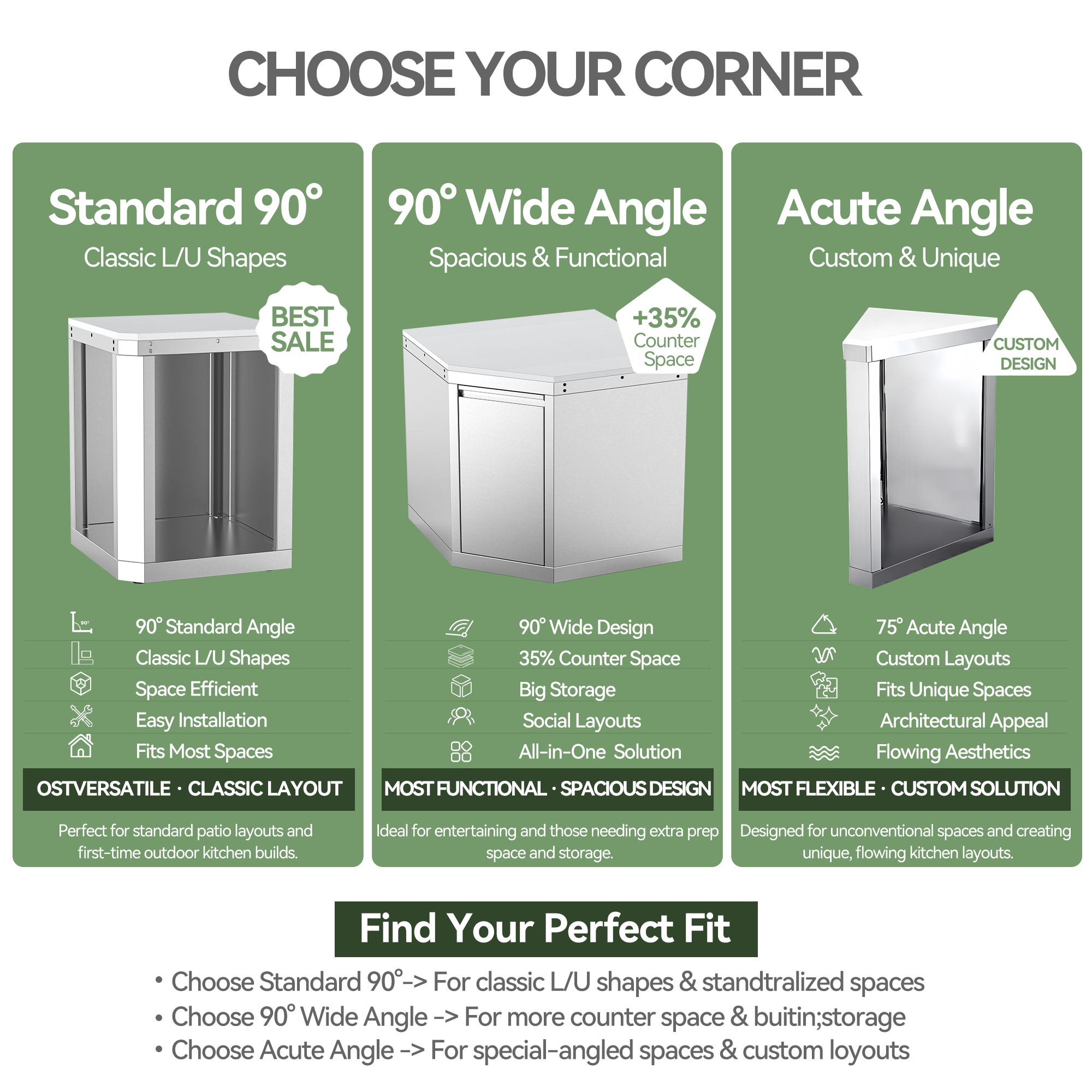 VESTIVIUM Acute Angle Corner Cabinet for Sera Series Outdoor Kitchen