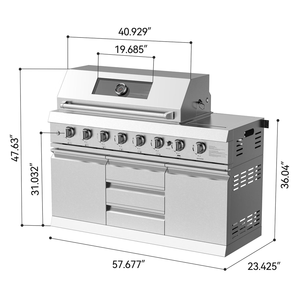 Vestivium Sera Series Outdoor Kitchen Island with Built - in Grill, Sink & Refrigerator