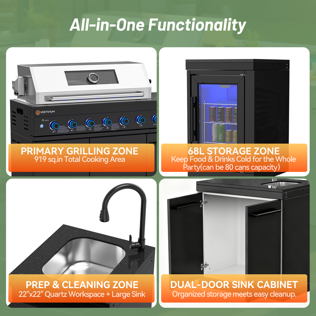 Vestivium Sera Series Outdoor Kitchen Island with Built - in Grill, Sink